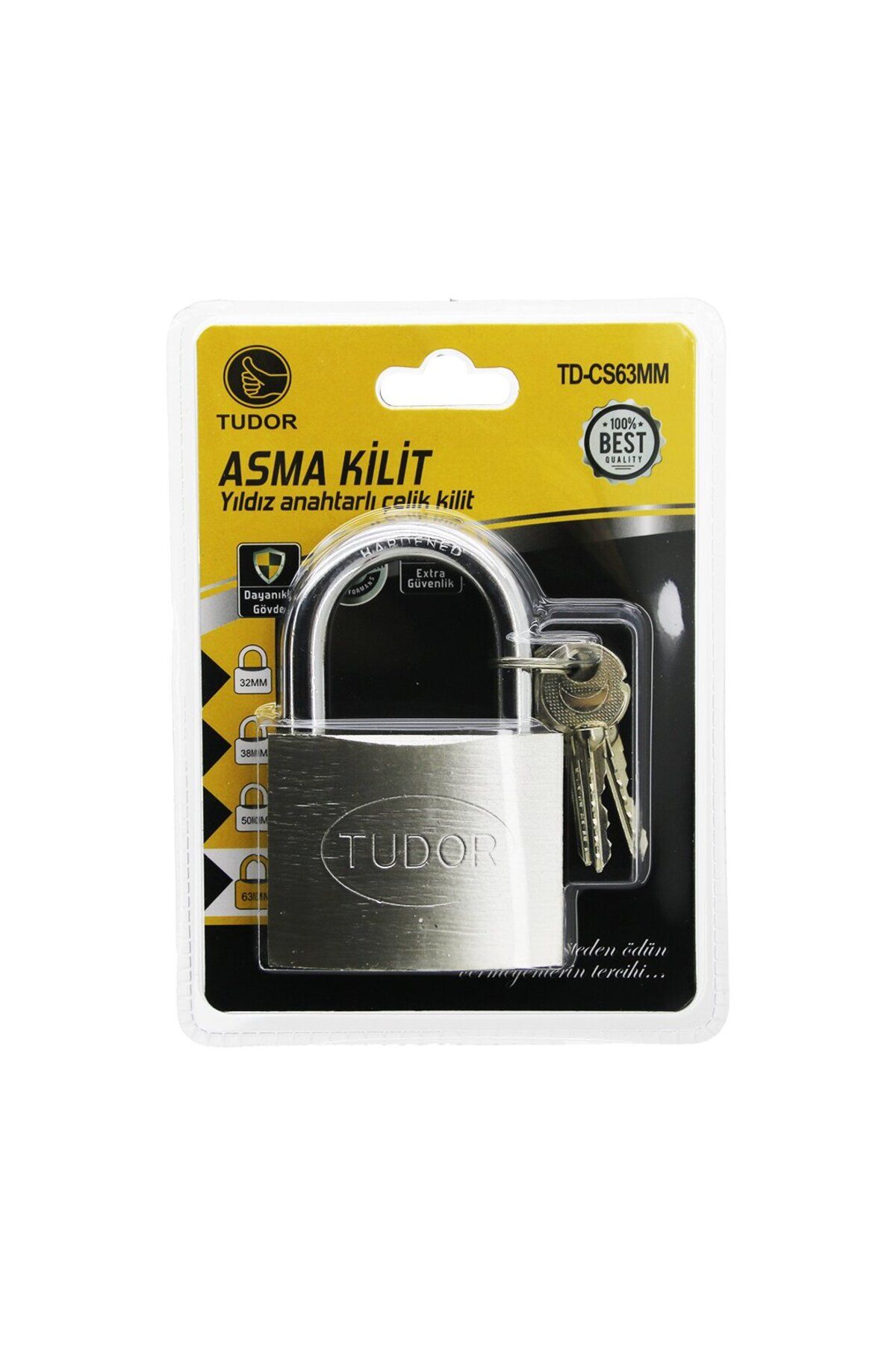 KutuluStore TUDOR TD-CS63MM VAKUMLU YILDIZ - ÇİVİ ANAHTARLI 63MM - GRİ KISA KANCALI ÇELİK ASMA KİLİT (5168)