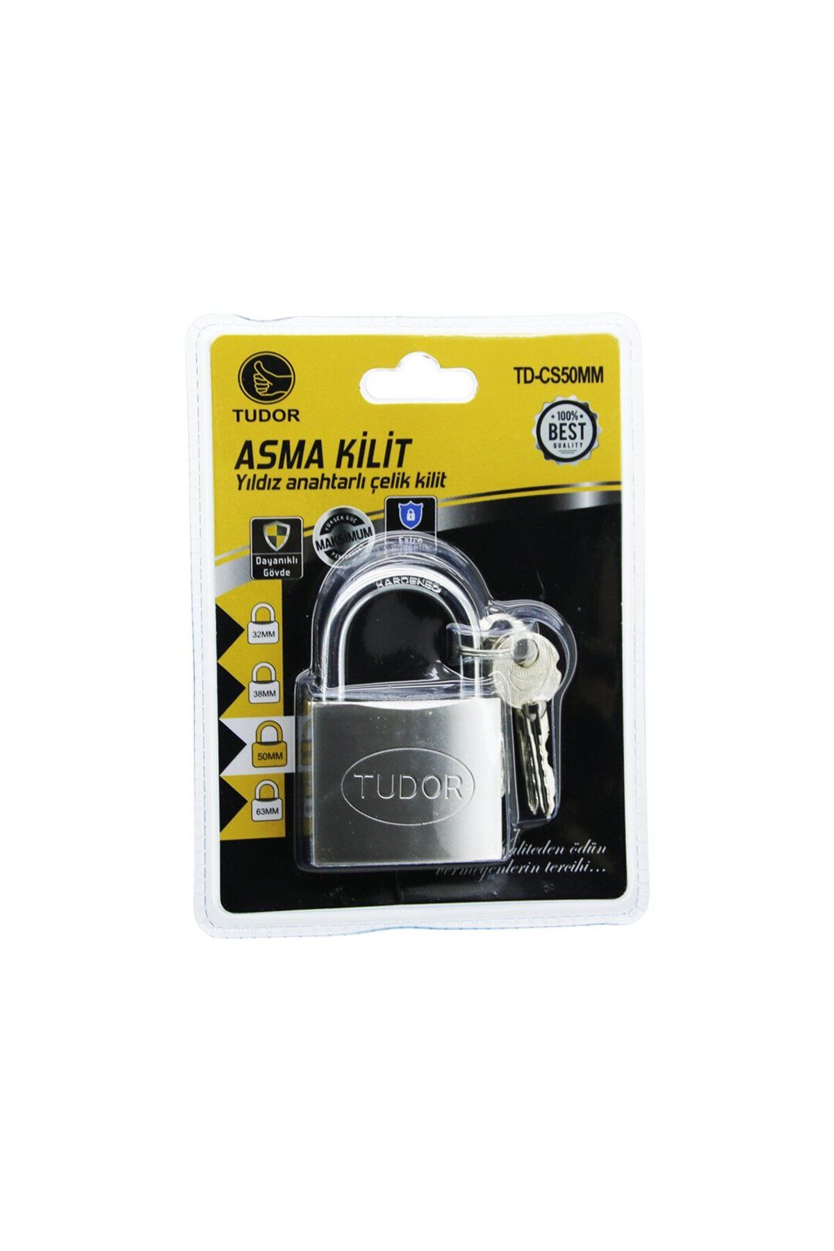 KutuluStore TUDOR TD-CS50MM VAKUMLU YILDIZ - ÇİVİ ANAHTARLI 50MM - GRİ KISA KANCALI ÇELİK ASMA KİLİT (5168)