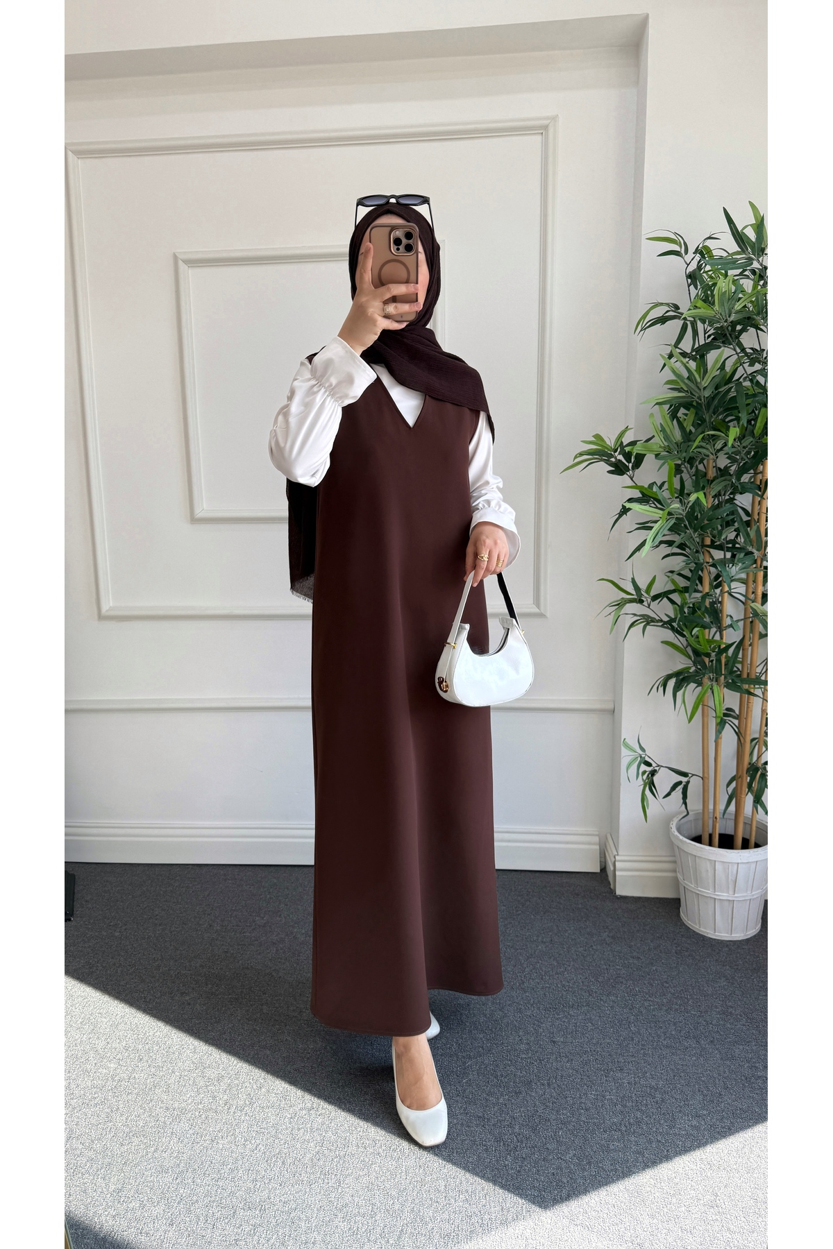 کرپ قهوه ای حجاب ژیلت ساده 4