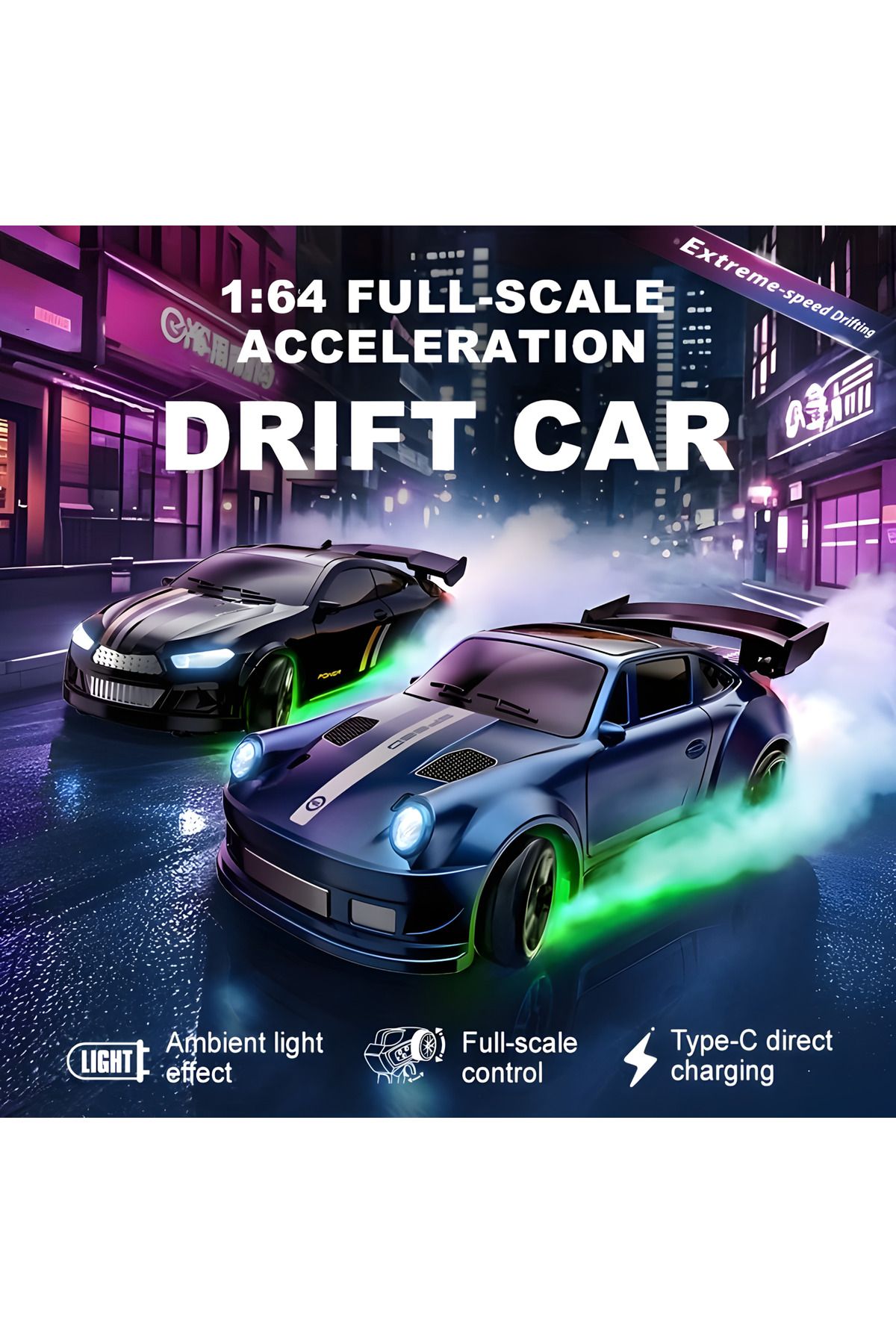 kardelen kırtasiye YENİ SERİ 1:64 Mini BMW Neon Işık Drift 4x4 Uzaktan Kumandalı RC Araba 2.4ghz Type-C Şarjlı