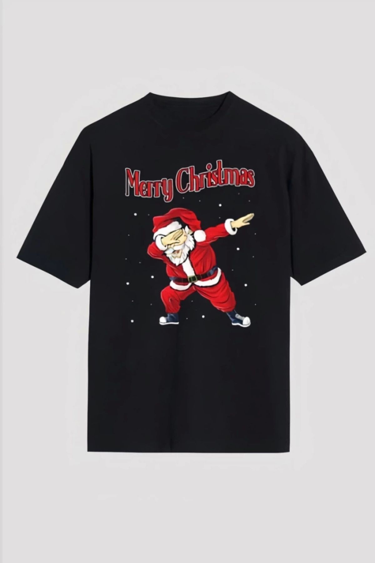 ZORM Merry Christmas Baskılı Noel Babalı T-shirt - Siyah