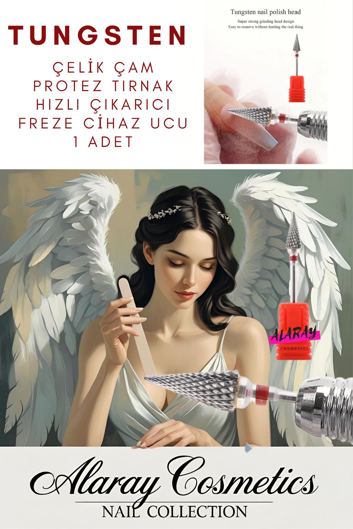 alaraycosmetics Protez Tırnak Kalıcı Oje Expres Çıkarıcı Çelik Tungsten Freze Cihaz Çam Uç 1 Adet