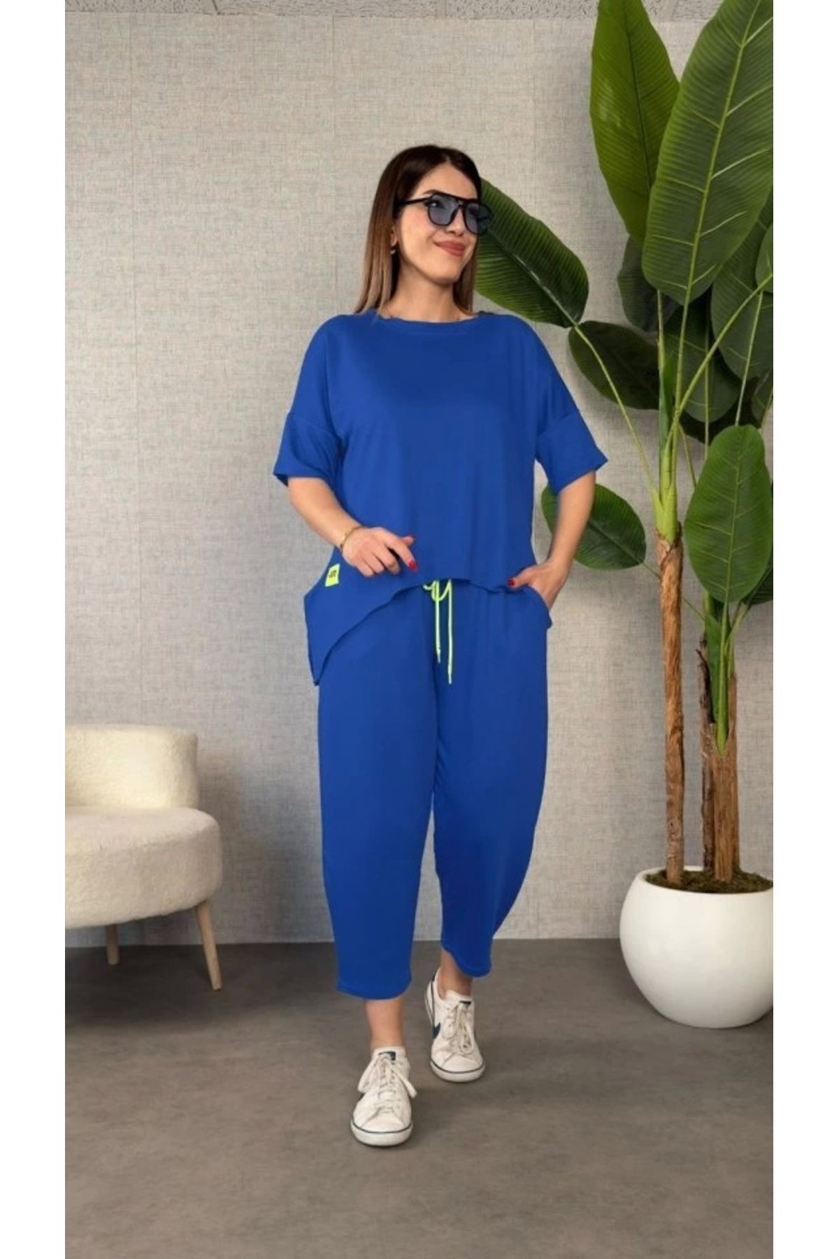 Silerra Kadın Kısa Kollu Bisiklet Yaka Viskon Iki Iplik Bluz Ve Pantolon Ikili Takım