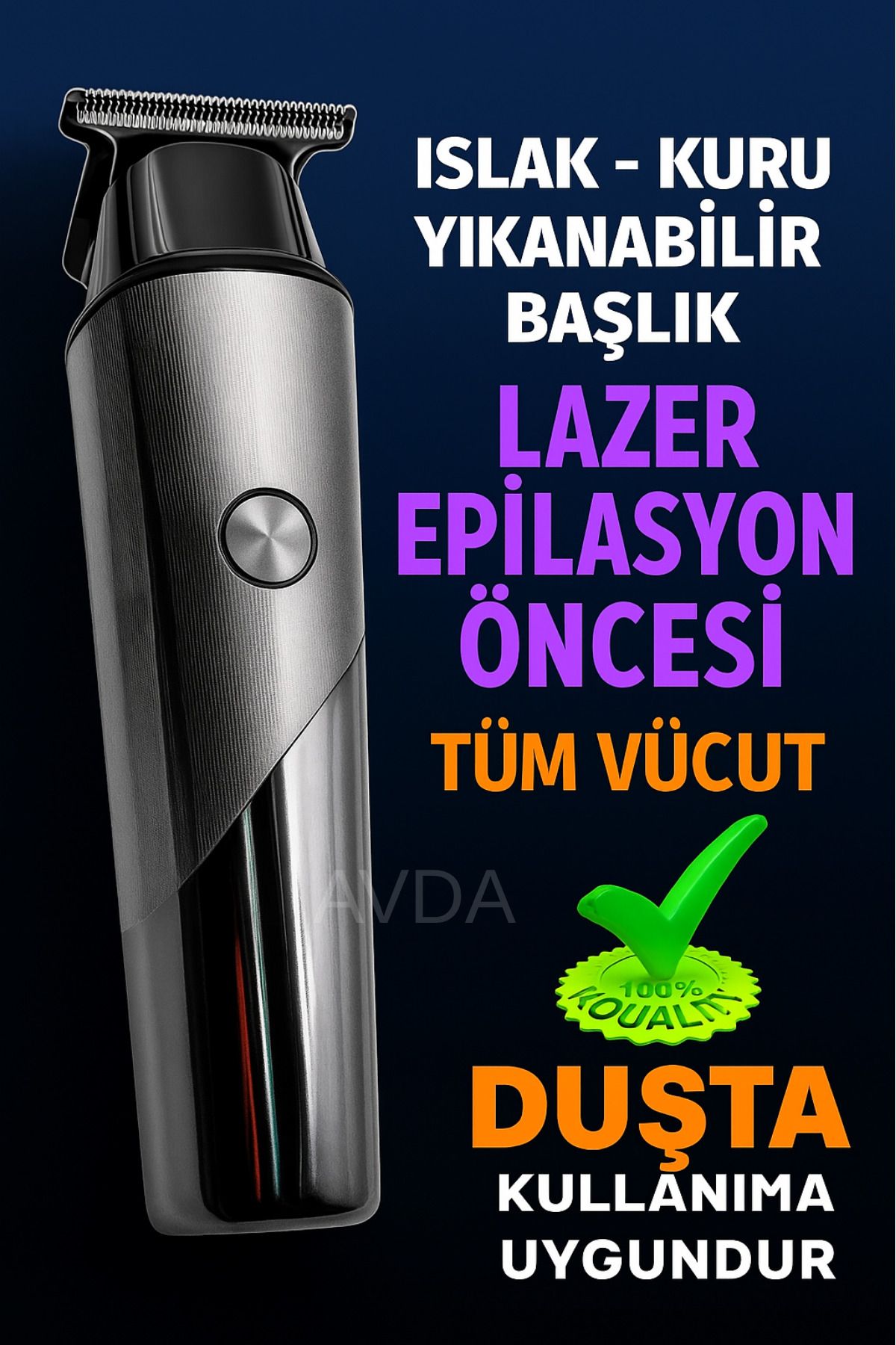 AVDA Islak-Kuru Lazer Epilasyon Öncesi Ense, Vücut ve Sakal Tıraş Makinesi | Kişisel Bakım Aleti