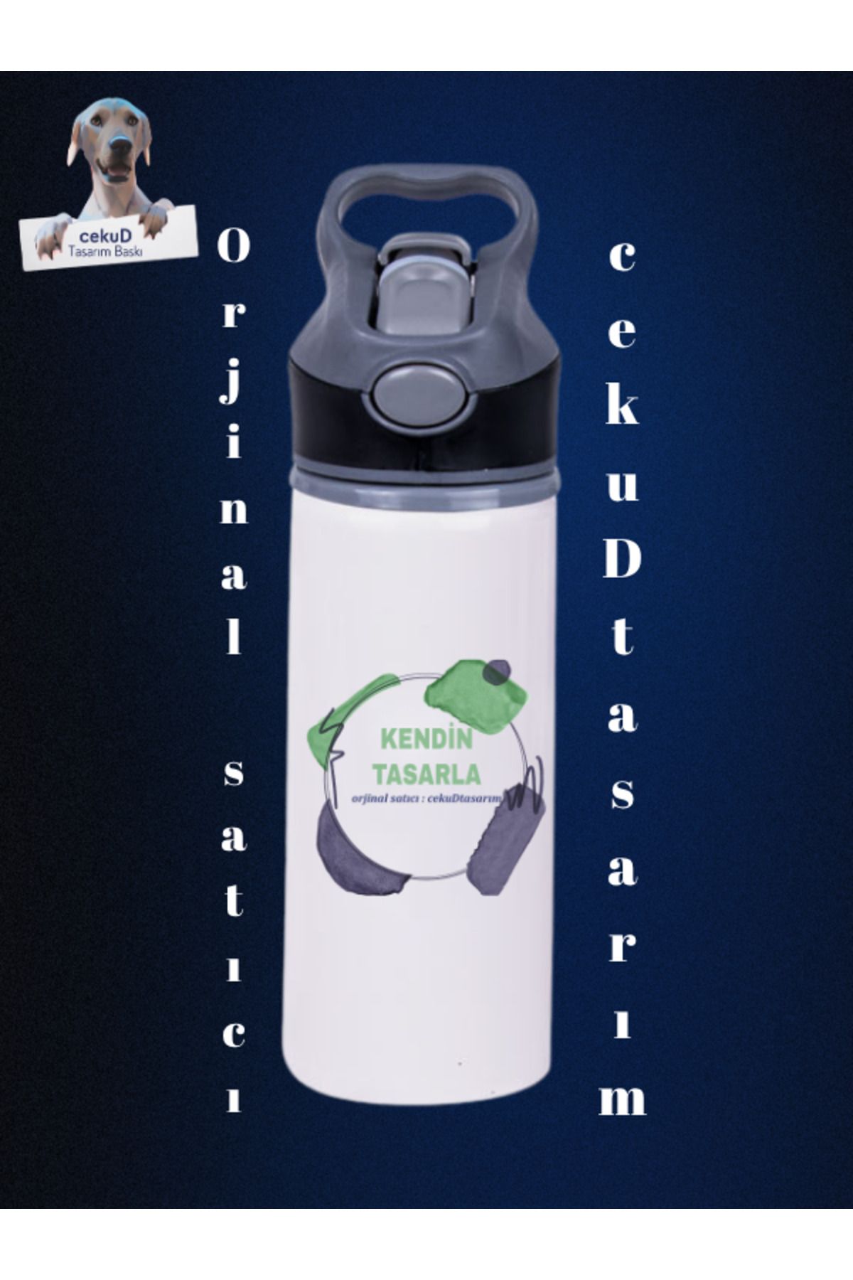 cekuDtasarim KENDİN TASARLA - Kişiselleştirilebilir Pipetli Su Matarası - 650mlt