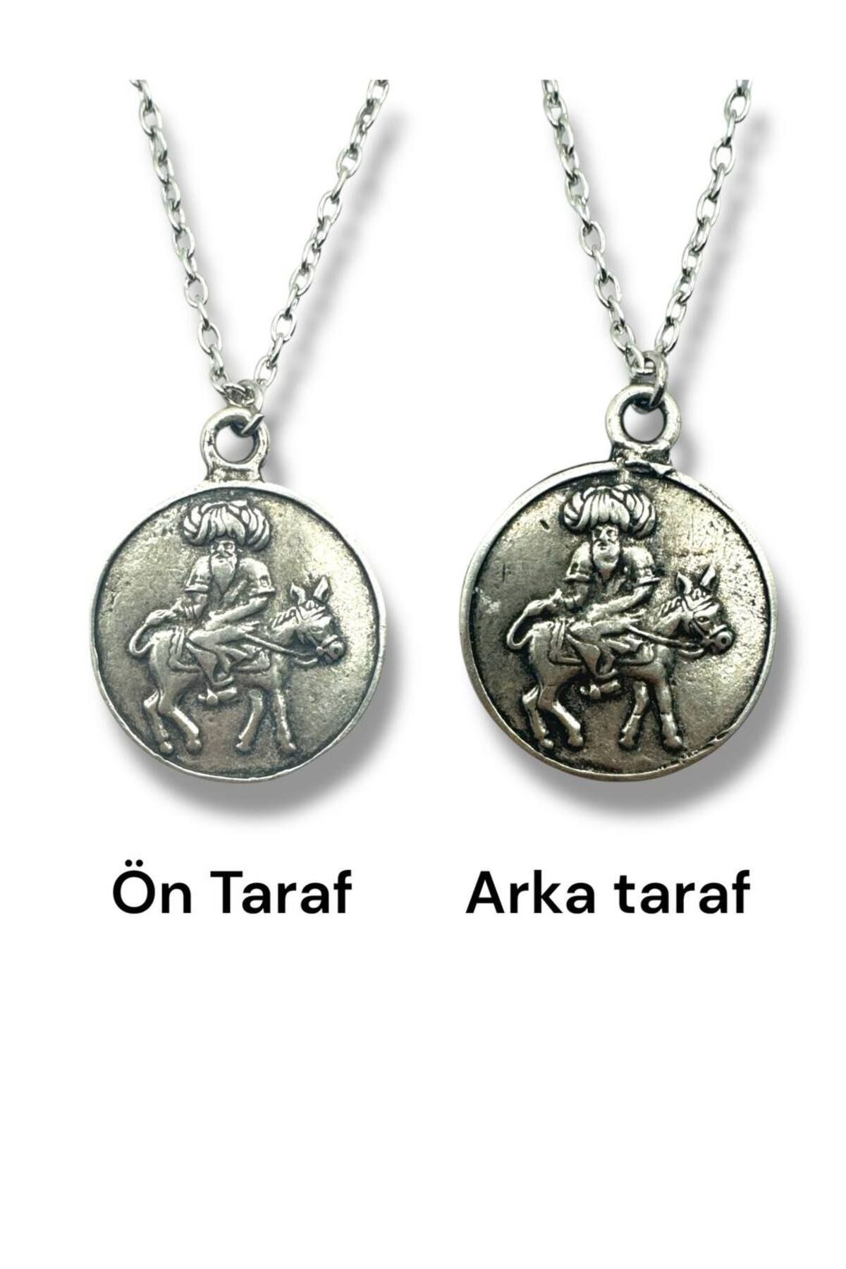 Herşey Nota Nasrettin Hoca Temalı Antik Roma Sikkesi Kolye – Çift Taraflı – 1 Adet – 60 cm Zincirli Metal Kolye