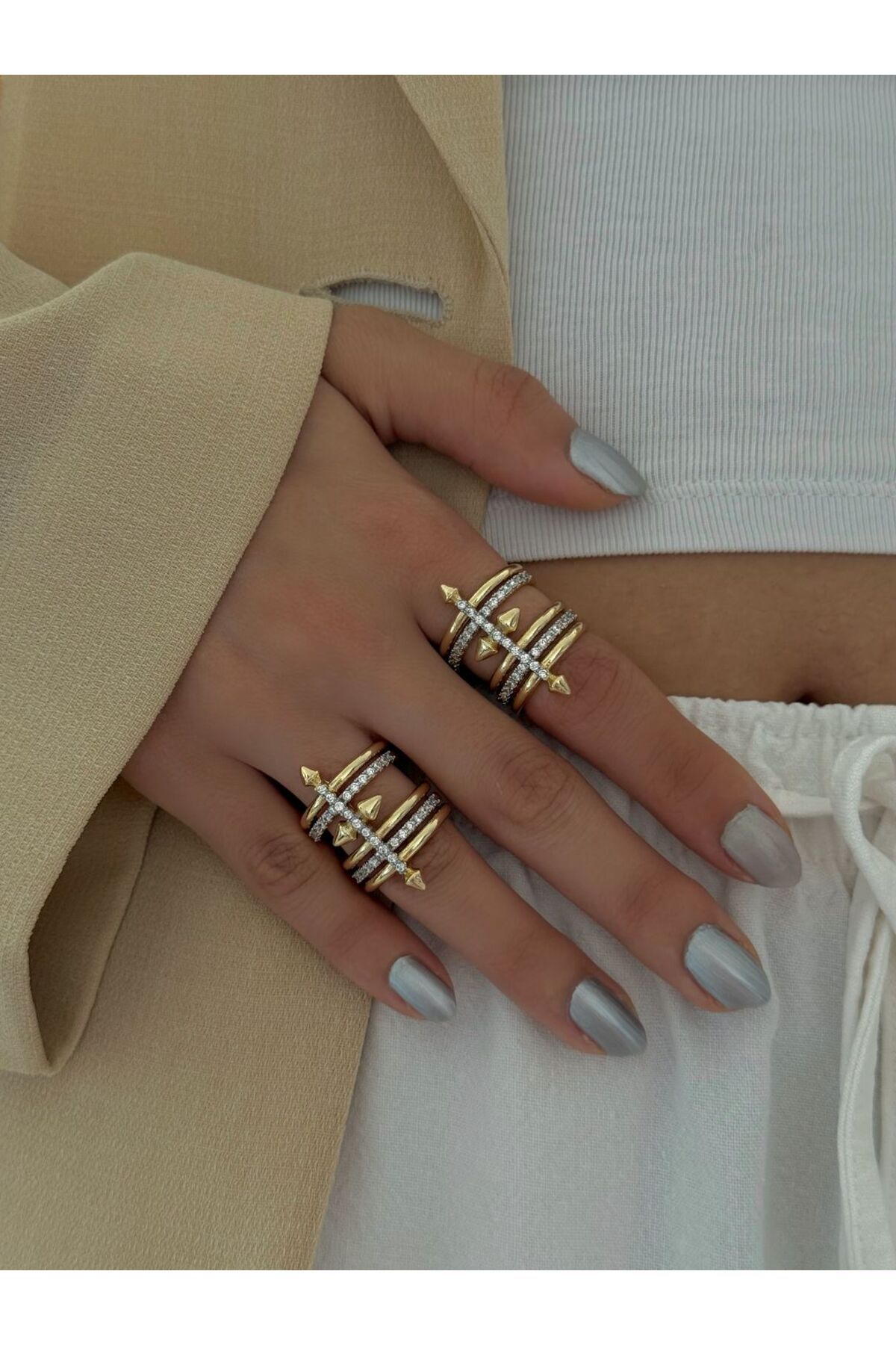 h&b design jewel Çelik Gold Tasarım Yüzük