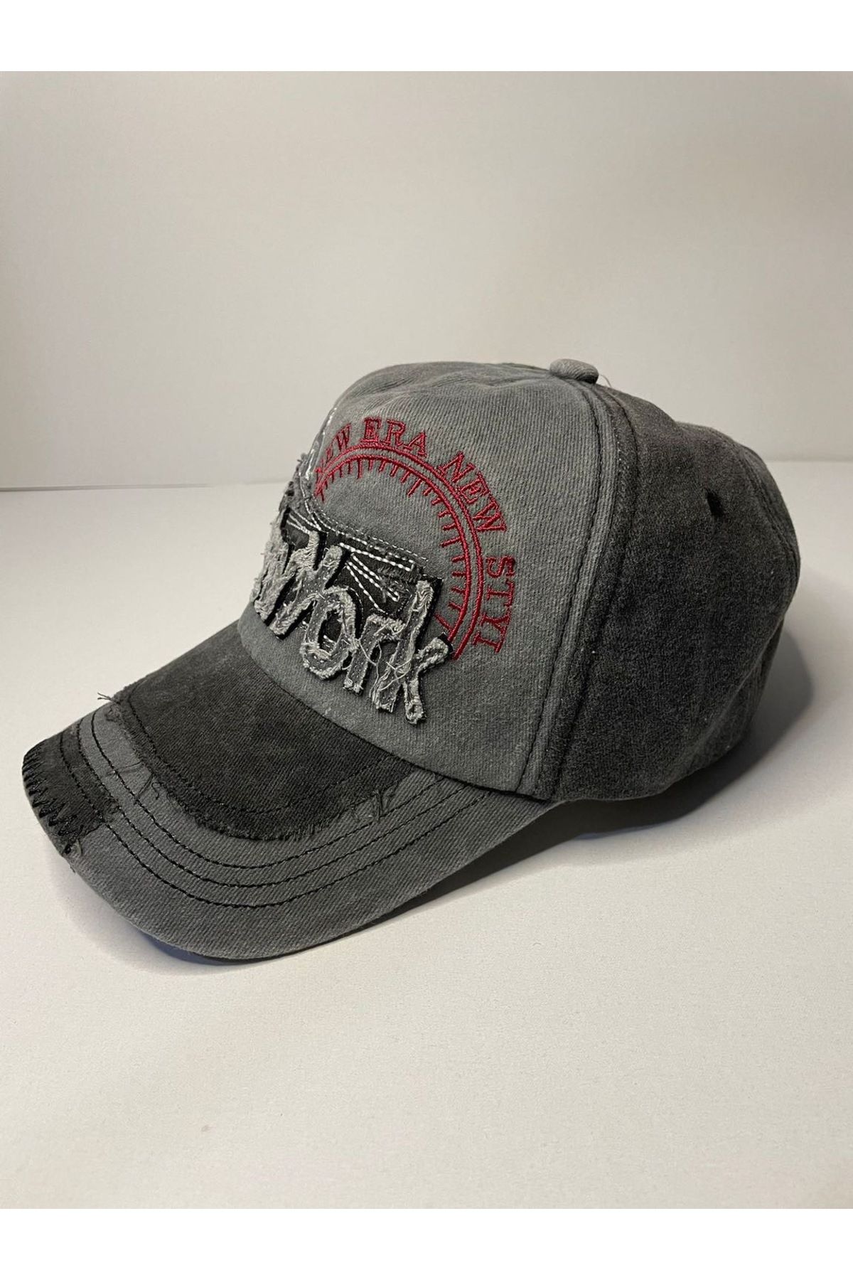 MODA Newyork 75 Nakışlı Vintage Eskitme Şapka Füme