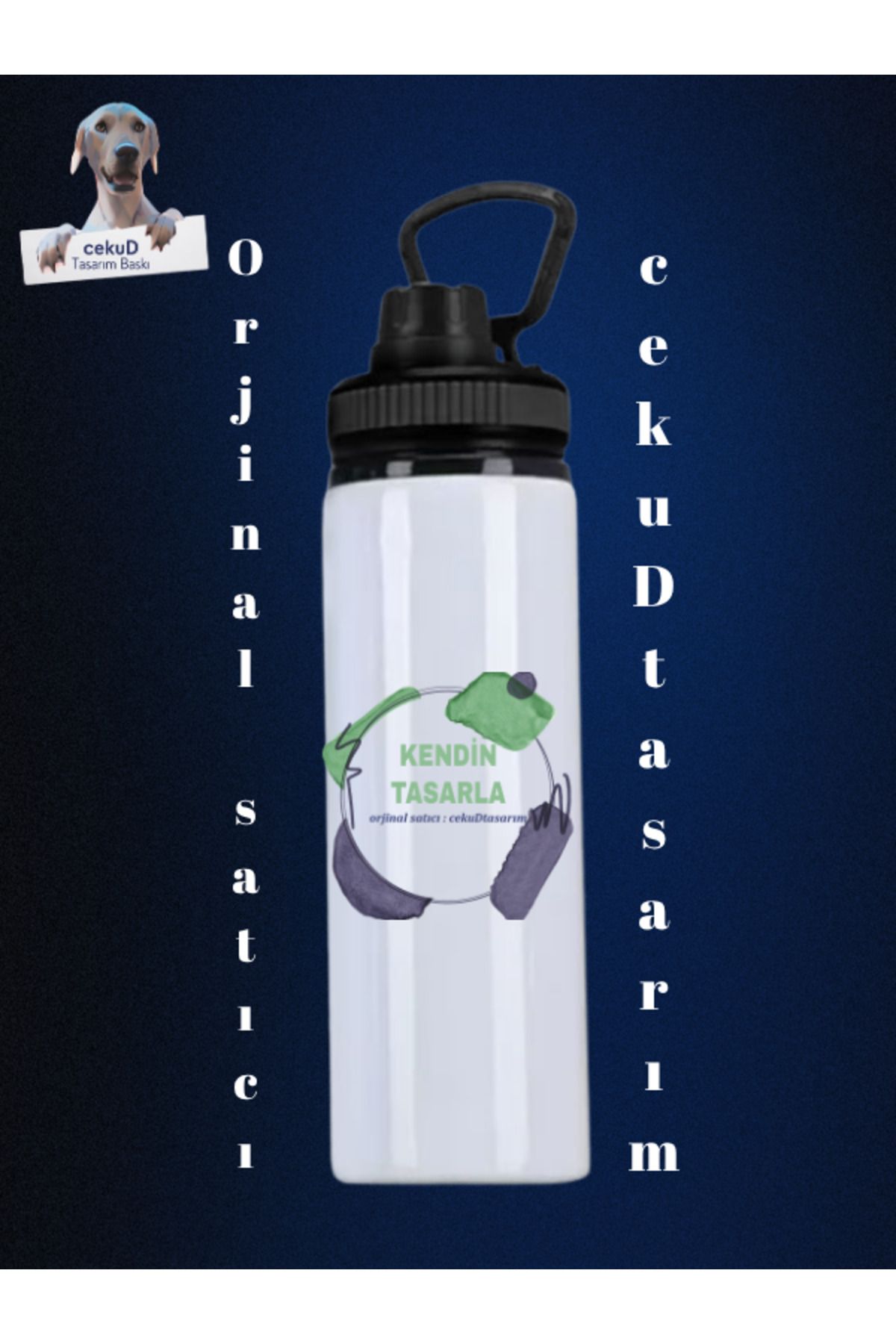 cekuDtasarim KENDİN TASARLA - Kişiselleştirilebilir Su Matarası - 850mlt