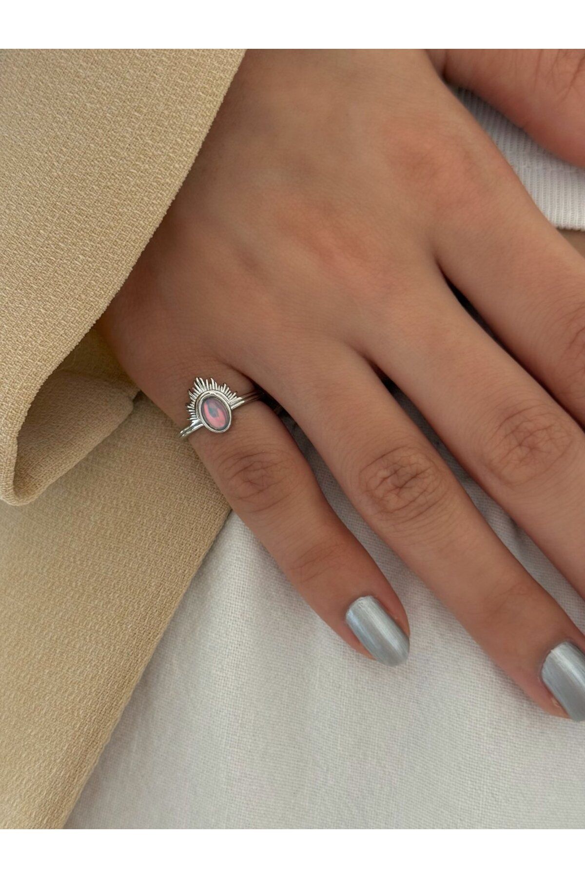 h&b design jewel Çelik Silver Hologramlı Serçe Parmak Yüzüğü