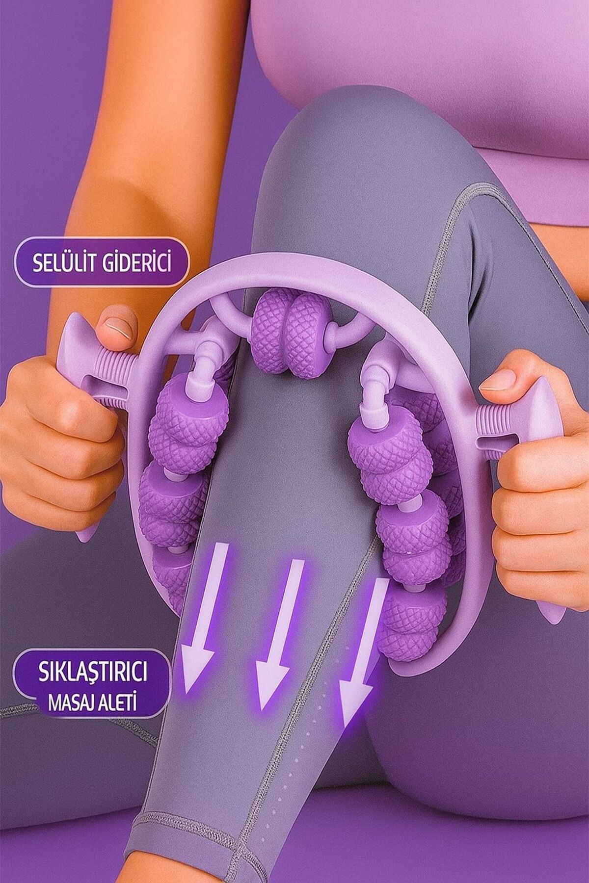 AboutThePerfect Sıkılaştırıcı Masaj Aleti, Lenf Drenaj Rulosu, 13 Tekerlek, Ayarlanabilir, Mor