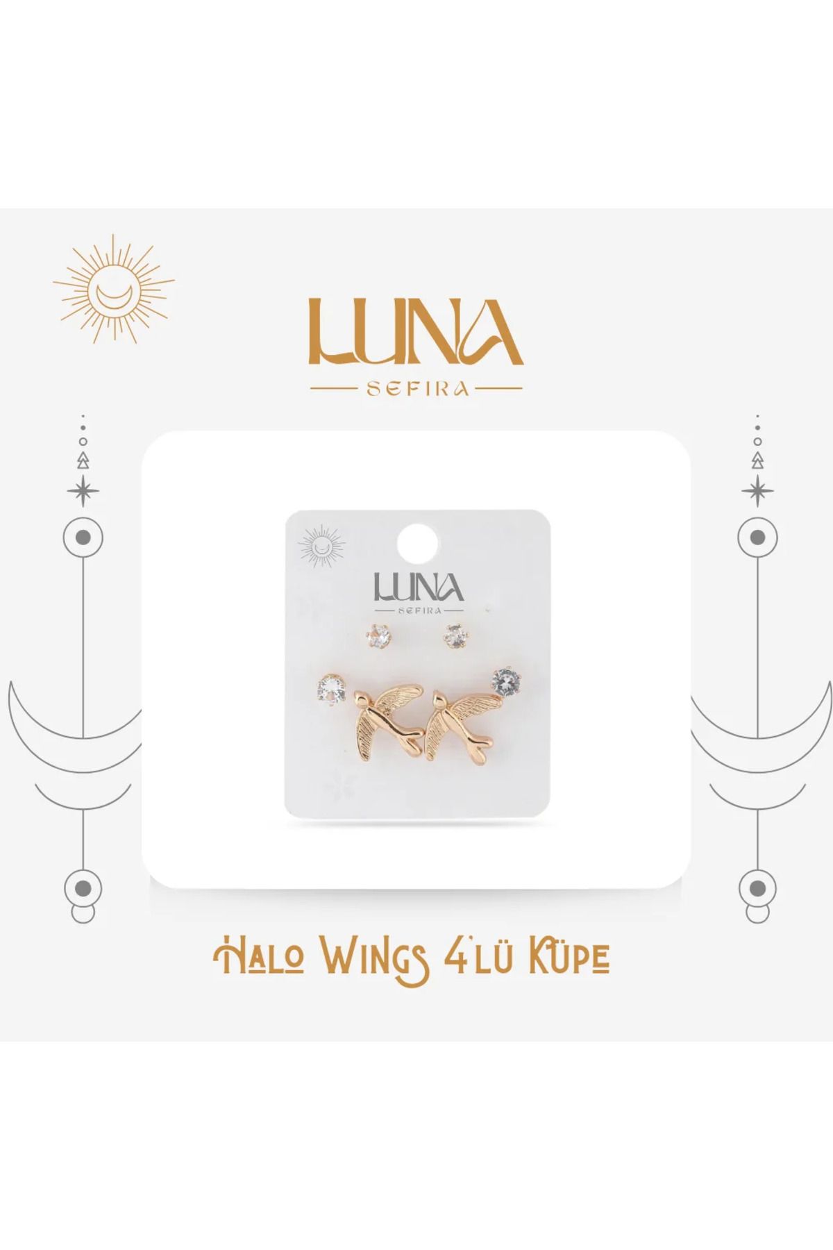 Luna Sefira Halo Wings 4’lü Küpe Pembe