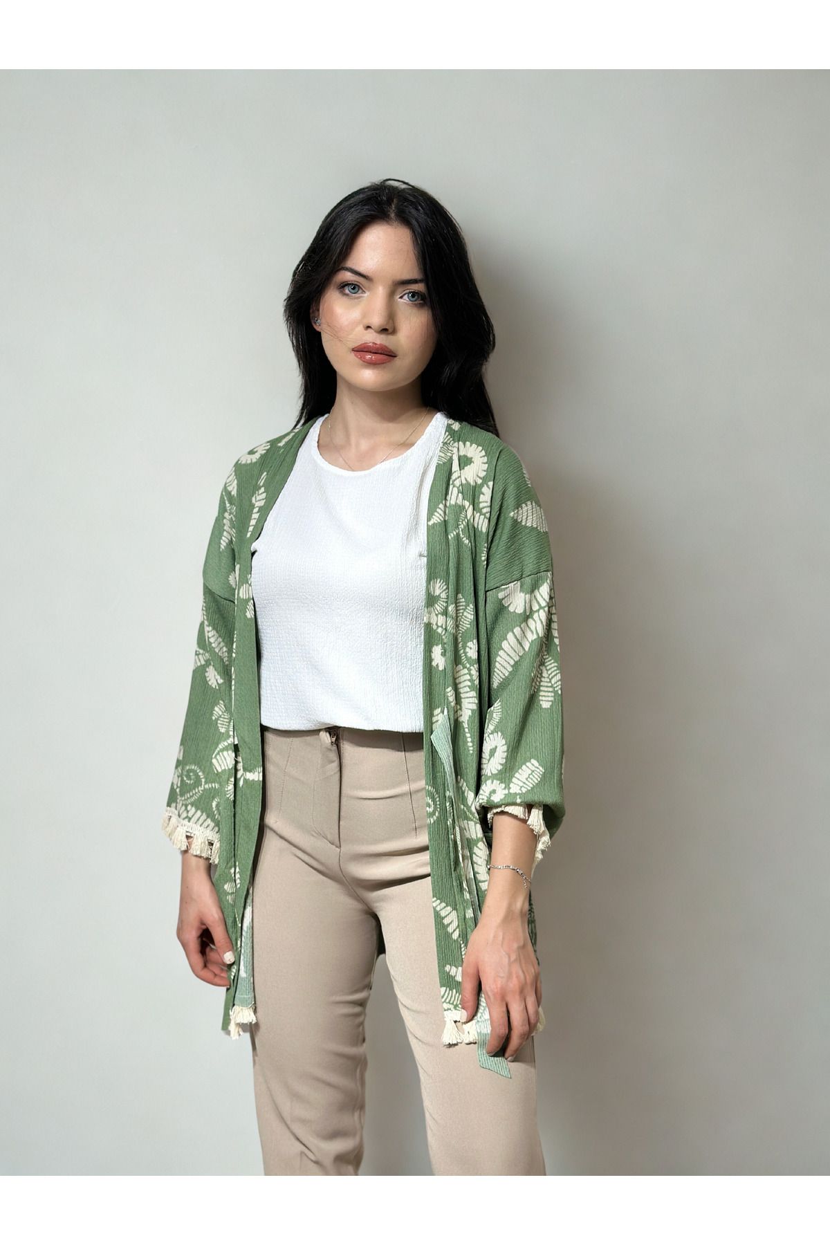 BELTICHA Desenli Rahat Kimono Yazlık Salaş Bürümcük Kimono Ceket