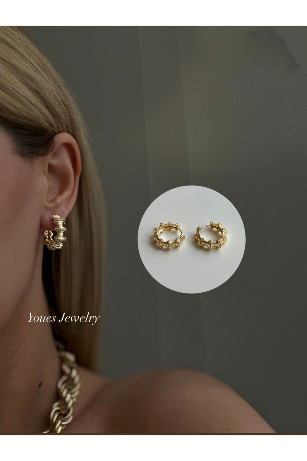 YOUES JEWELRY 316l Çelik 14 K Renk MİX Lüx Çift Renk Gold Silver VIP Seri Premium Kadın Küpe