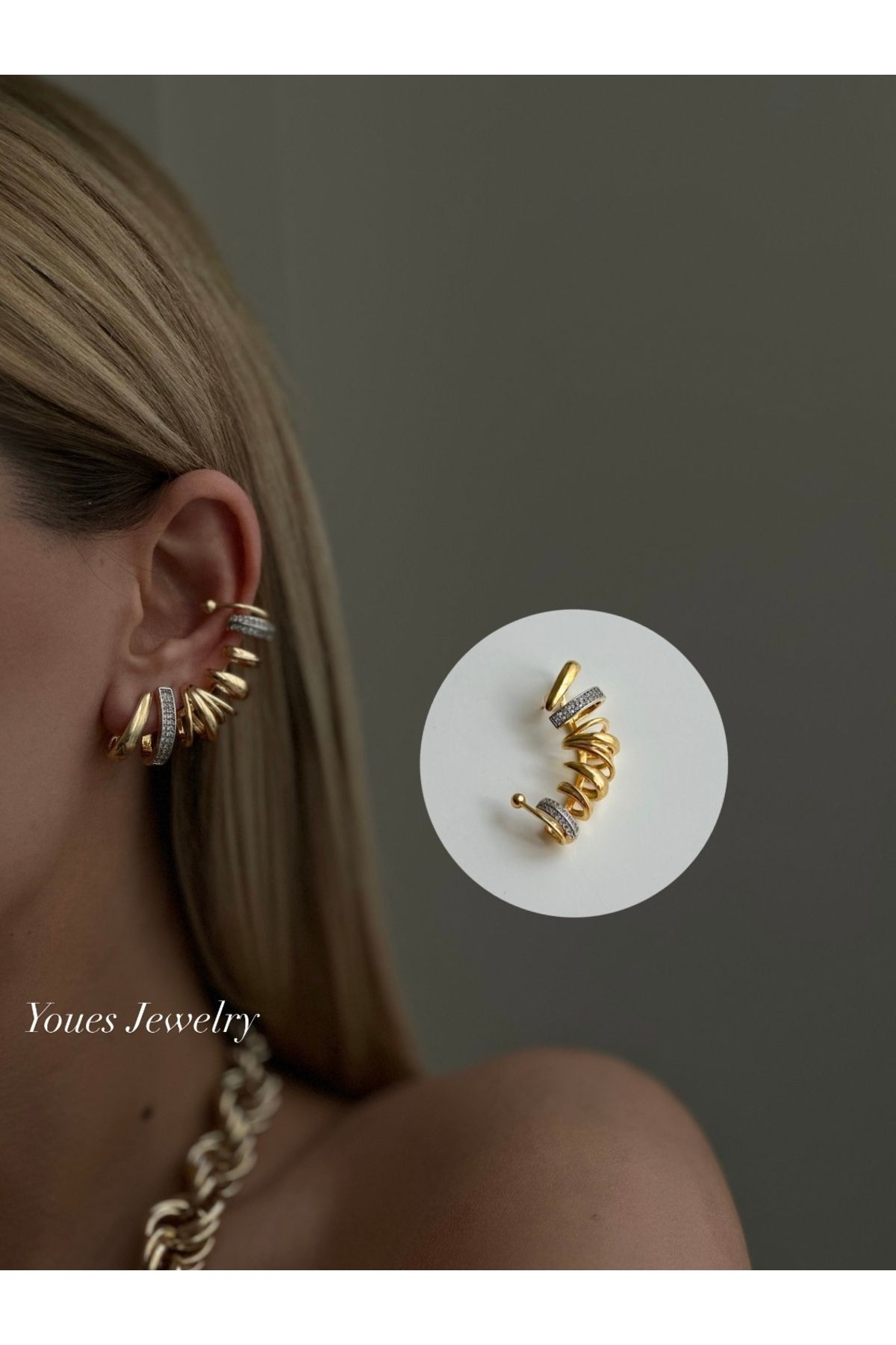 YOUES JEWELRY 316l Çelik 14 K Renk MİX Lüx Çift Renk Gold Silver VIP Seri Premium Kadın Küpe