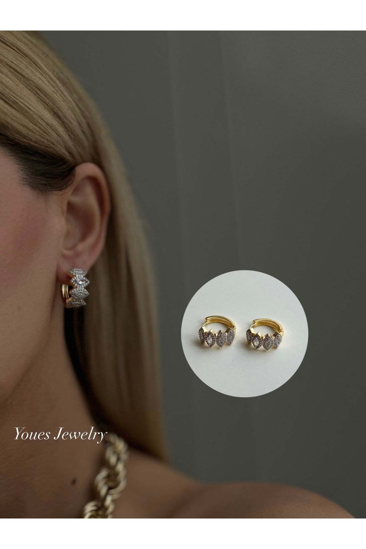 YOUES JEWELRY 316l Çelik 14 K Renk MİX Lüx Çift Renk Gold Silver VIP Seri Premium Kadın Küpe