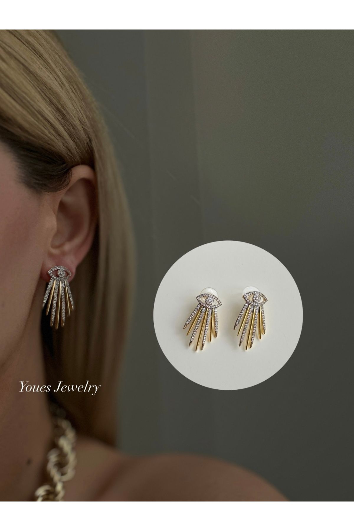 YOUES JEWELRY 316l Çelik 14 K Renk MİX Lüx Çift Renk Gold Silver VIP Seri Premium Kadın Küpe