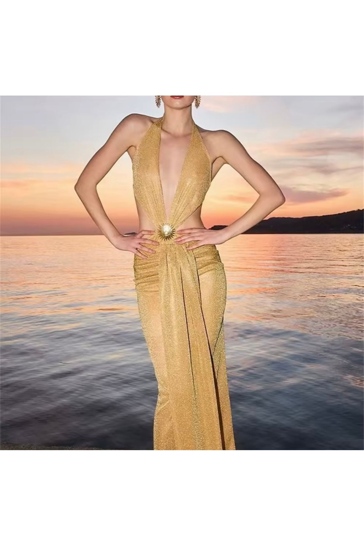 DESİGNEDBYD Kadın Metal Aksesuarlı Mayo+pareo Etek Takım 2 Parça Up Set Bodysuit Plaj Moda