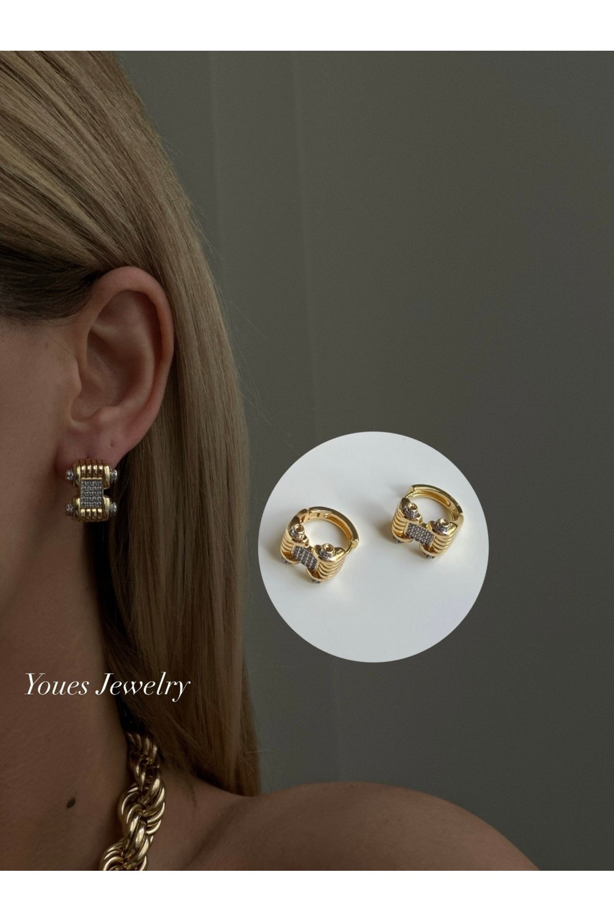 YOUES JEWELRY 316l Çelik 14 K Renk MİX Lüx Çift Renk Gold Silver VIP Seri Premium Kadın Küpe