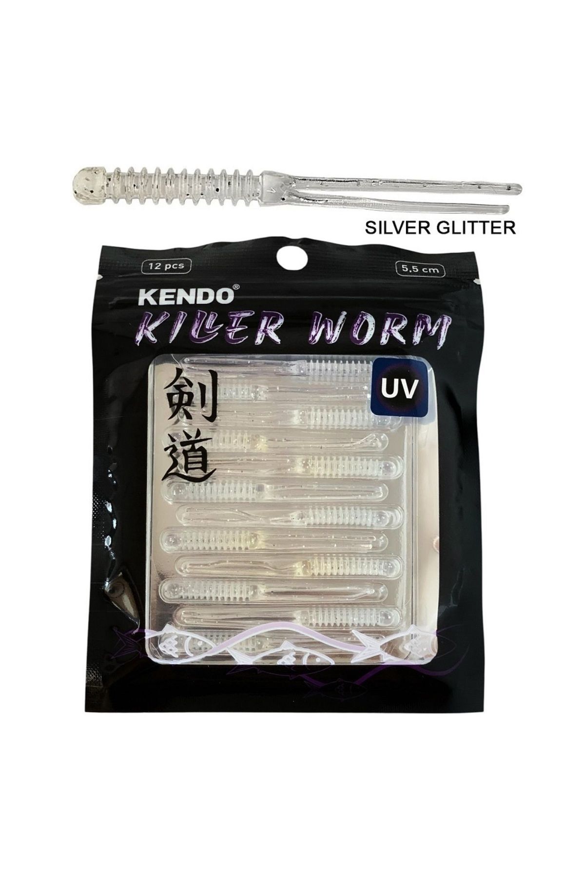 Kendo Killer Worm Lrf Silikonu 5.5cm (12'li Paket) Karides Kokulu Silver Glitter