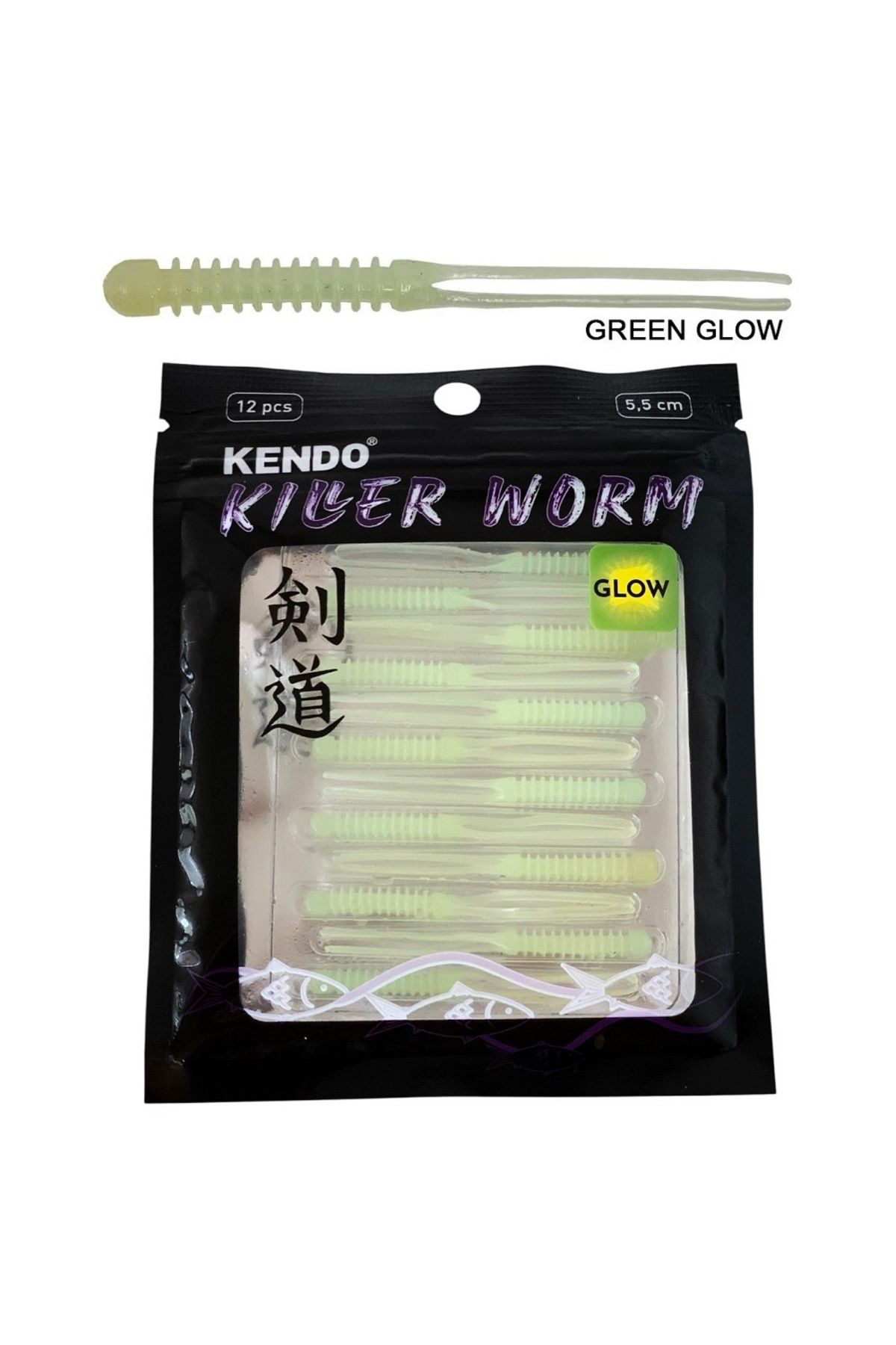 Kendo Killer Worm Lrf Silikonu 5.5cm (12'li Paket) Karides Kokulu Green Glow