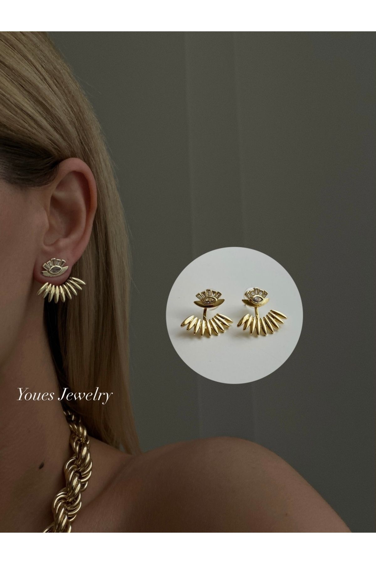 YOUES JEWELRY 316l Çelik 14 K Renk MİX Lüx Çift Renk Gold Silver VIP Seri Premium Kadın Küpe