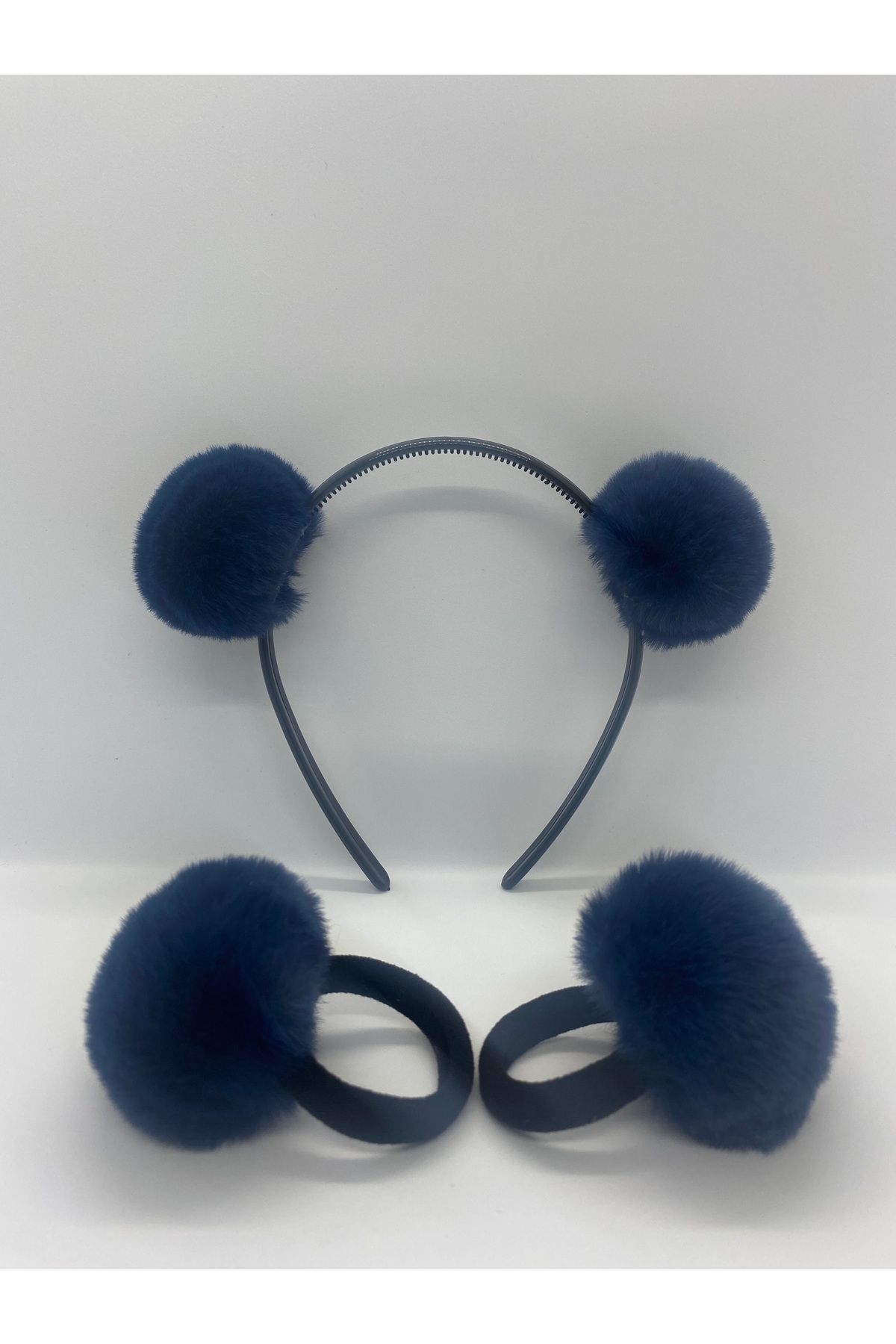 TOKA&TOKA 3'lü Set Peluş Tüy Büyük Ponponlu Tac Ve 2 Adet Lastikli Toka