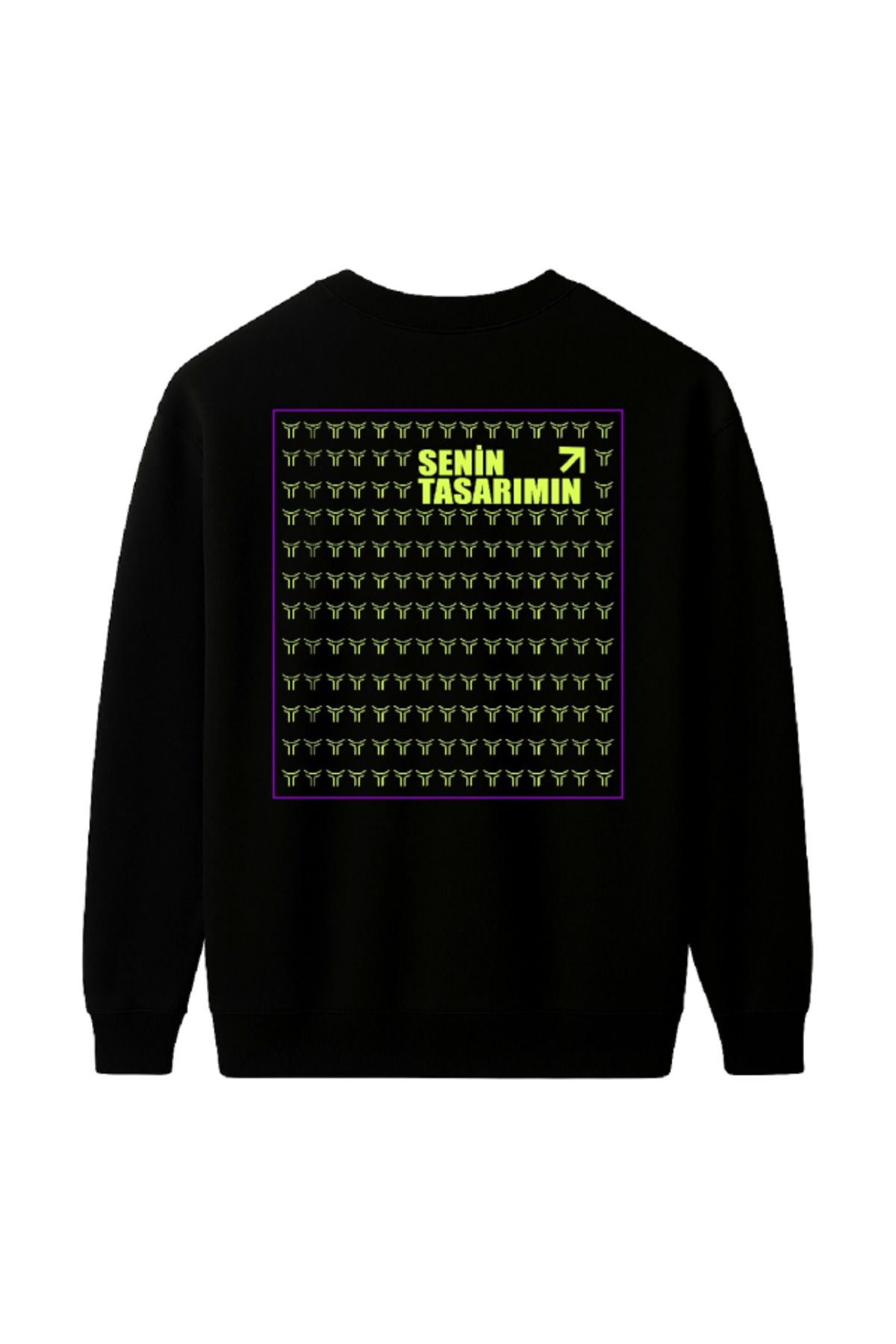 HİGUERA Üç İplik Arka Sizin Tasarımınız Biskilet Yaka Sweatshirt - Siyah