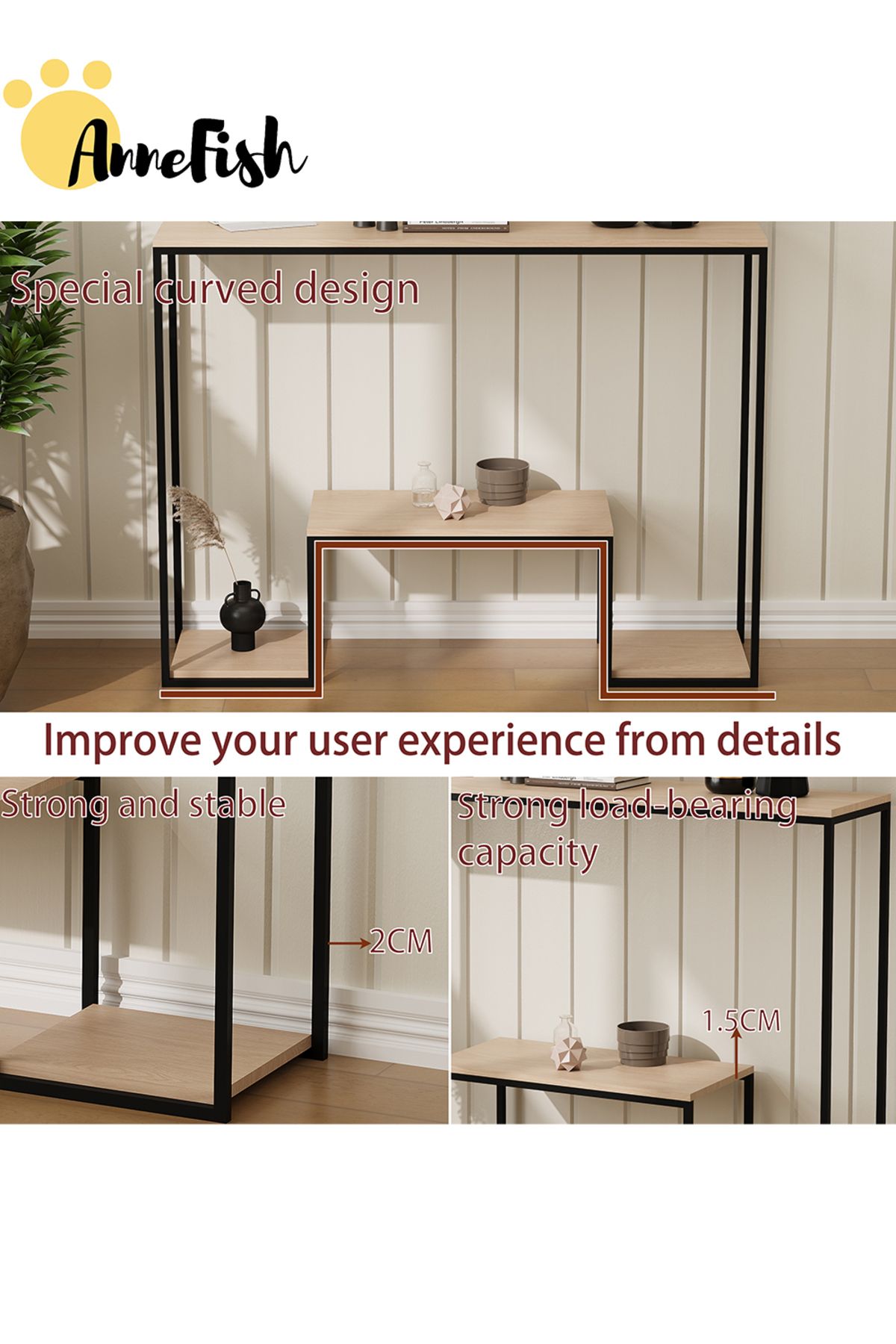 AnneFish-120*30*80cm 3Tier Console Sofa Table with Storage Shelf and Entryway Table Couch Hallway Entrance 4