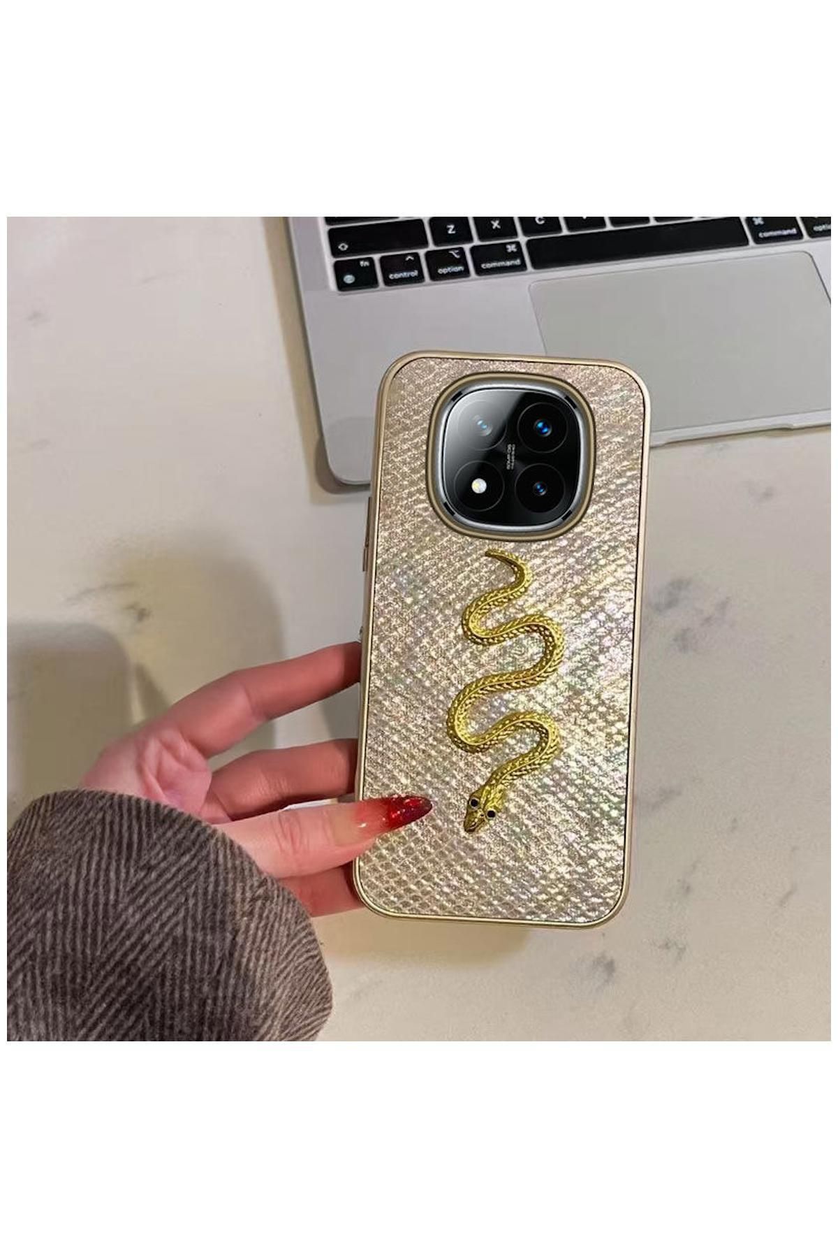 Zebana Xiaomi Redmi Note 14 Pro Plus 5G Uyumlu Kılıf Zebana Golden Serpent Silikon Kılıf Gold