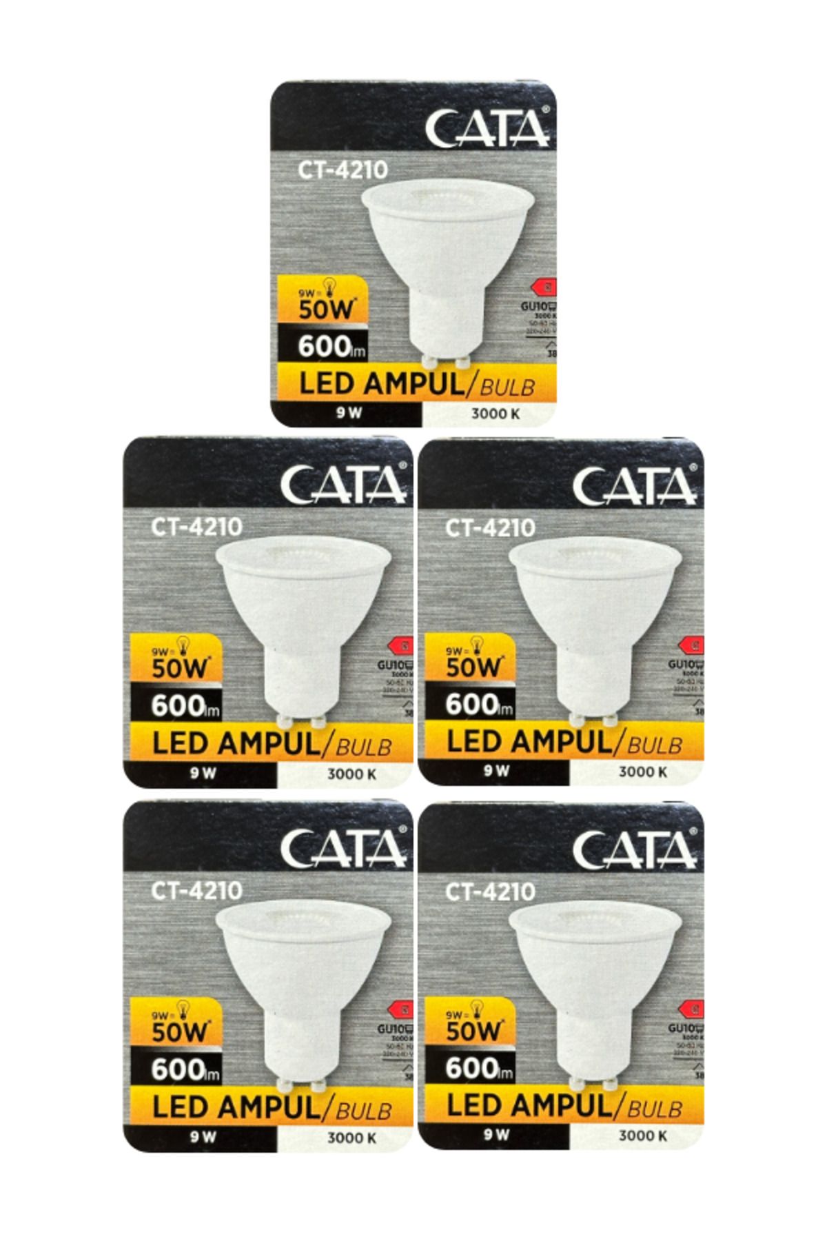 Avarson (5 Adet) Cata 9W (50W) Sarı Işık (3000K) Dim Edilebilir GU10 Duylu Led Spot Ampul
