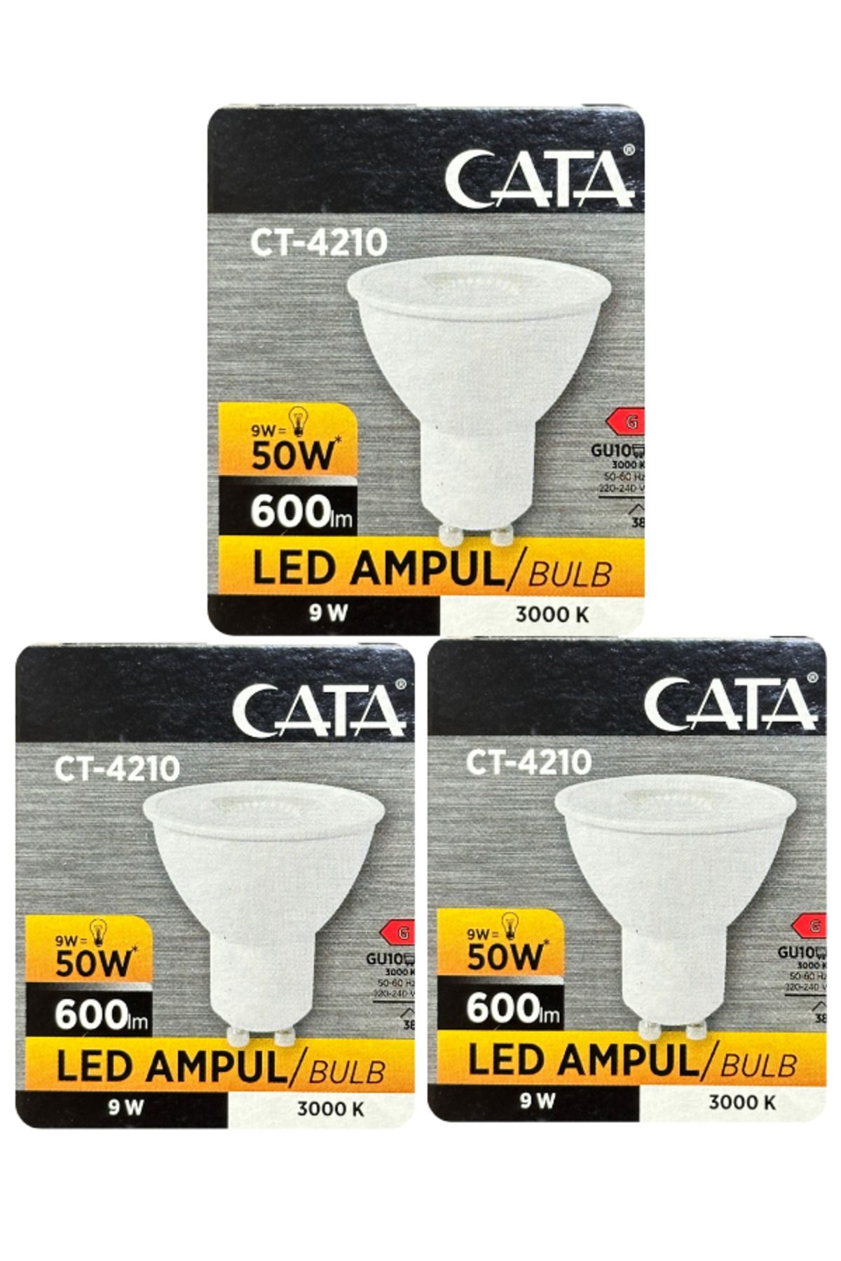 Avarson (3 Adet) Cata 9W (50W) Sarı Işık (3000K) Dim Edilebilir GU10 Duylu Led Spot Ampul