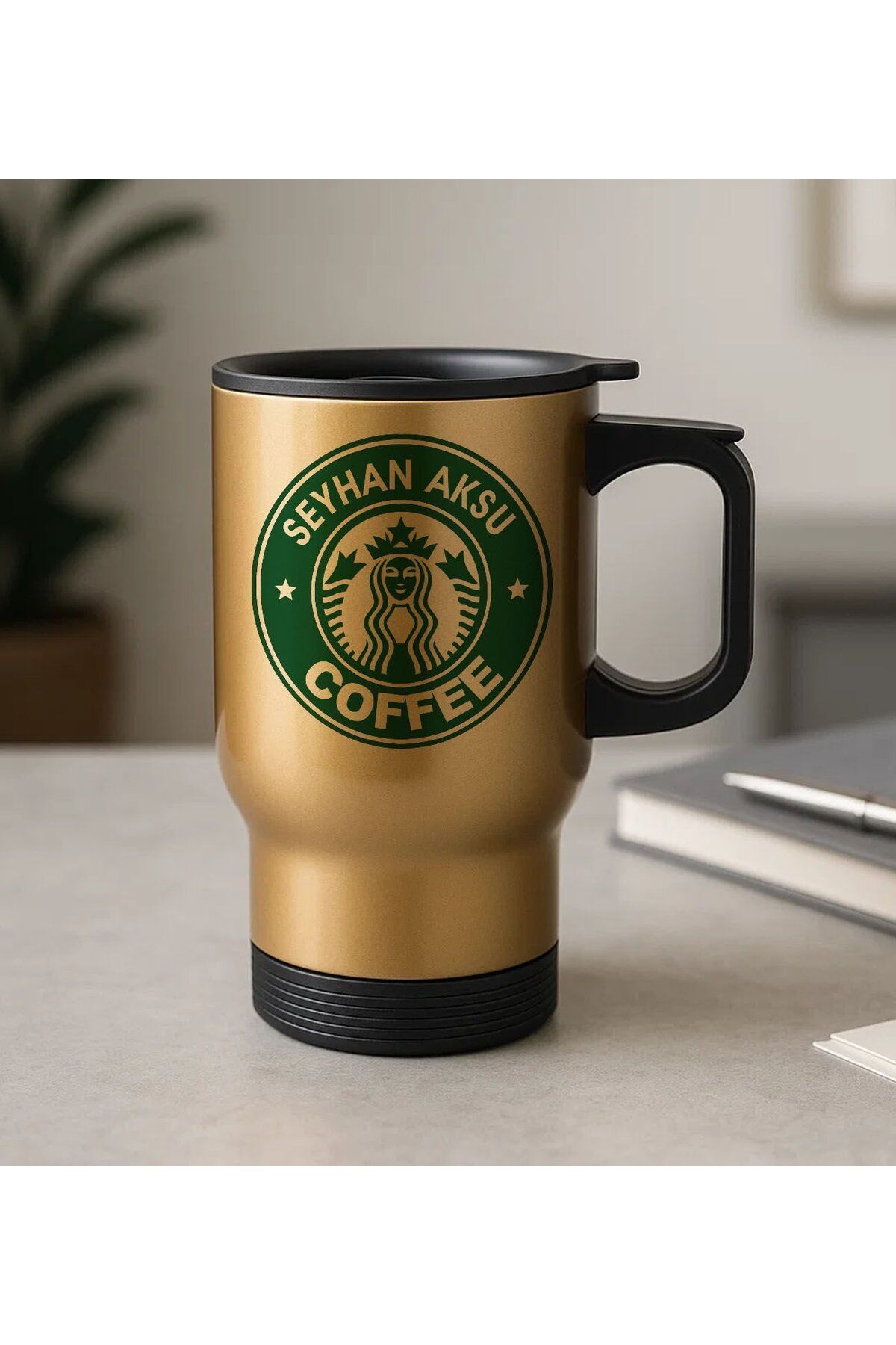 Bk Gift Kişiye Özel İsimli Coffee Tasarımlı Kulplu Gold Çelik Bardak Termos Mug 450ml-1, Sevgiliye H