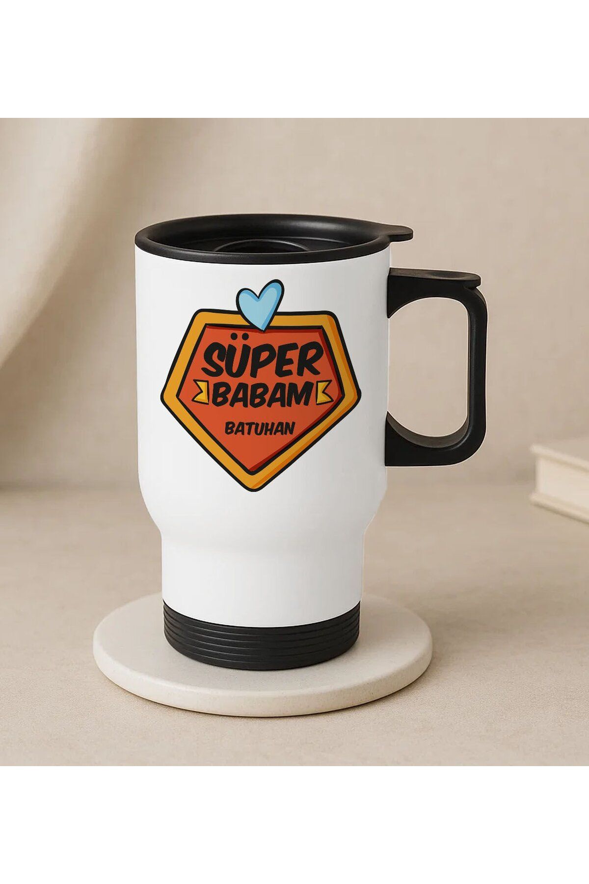 Bk Gift Kişiye Özel Babalar Günü Tasarımlı Kulplu Beyaz Çelik Bardak Termos Mug 450ml-4, Babalar Gün