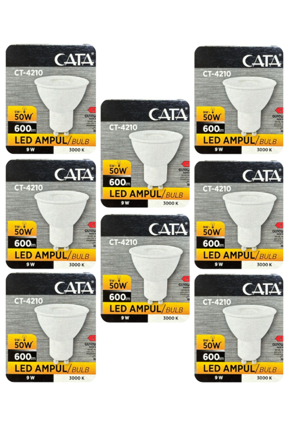 Avarson (8 Adet) Cata 9W (50W) Sarı Işık (3000K) Dim Edilebilir GU10 Duylu Led Spot Ampul