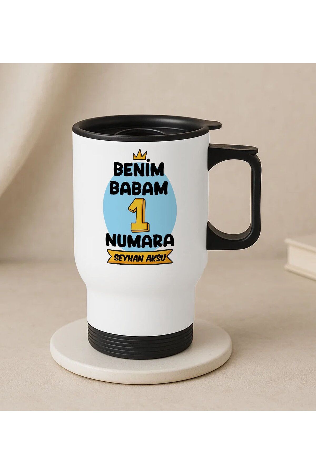 Bk Gift Kişiye Özel Babalar Günü Tasarımlı Kulplu Beyaz Çelik Bardak Termos Mug 450ml-11, Babalar Gü