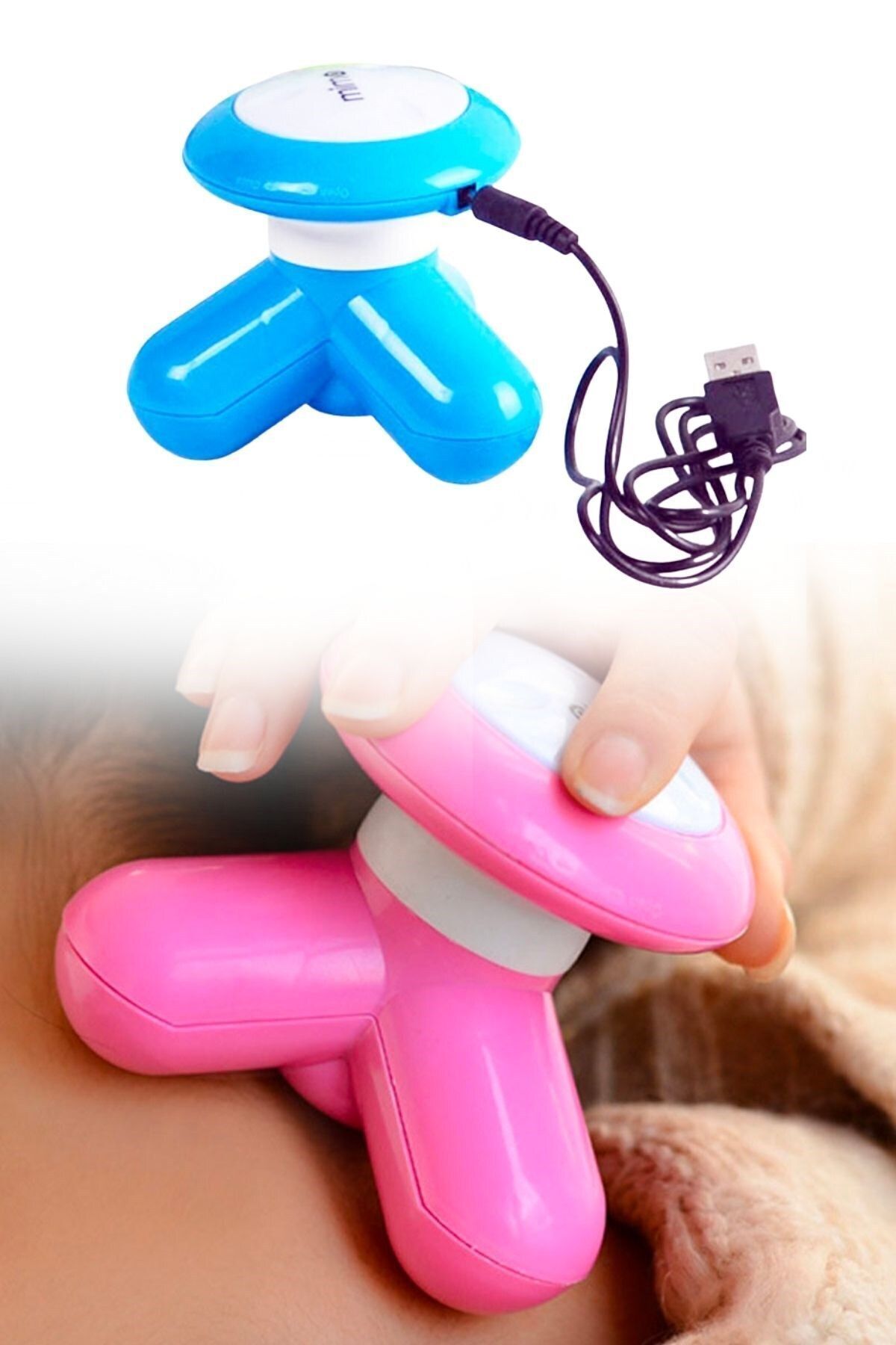 AboutThePerfect USB Şarjlı 3 Başlıklı Mini Titreşimli El Masaj Aleti Rahatlatıcı ve Pratik