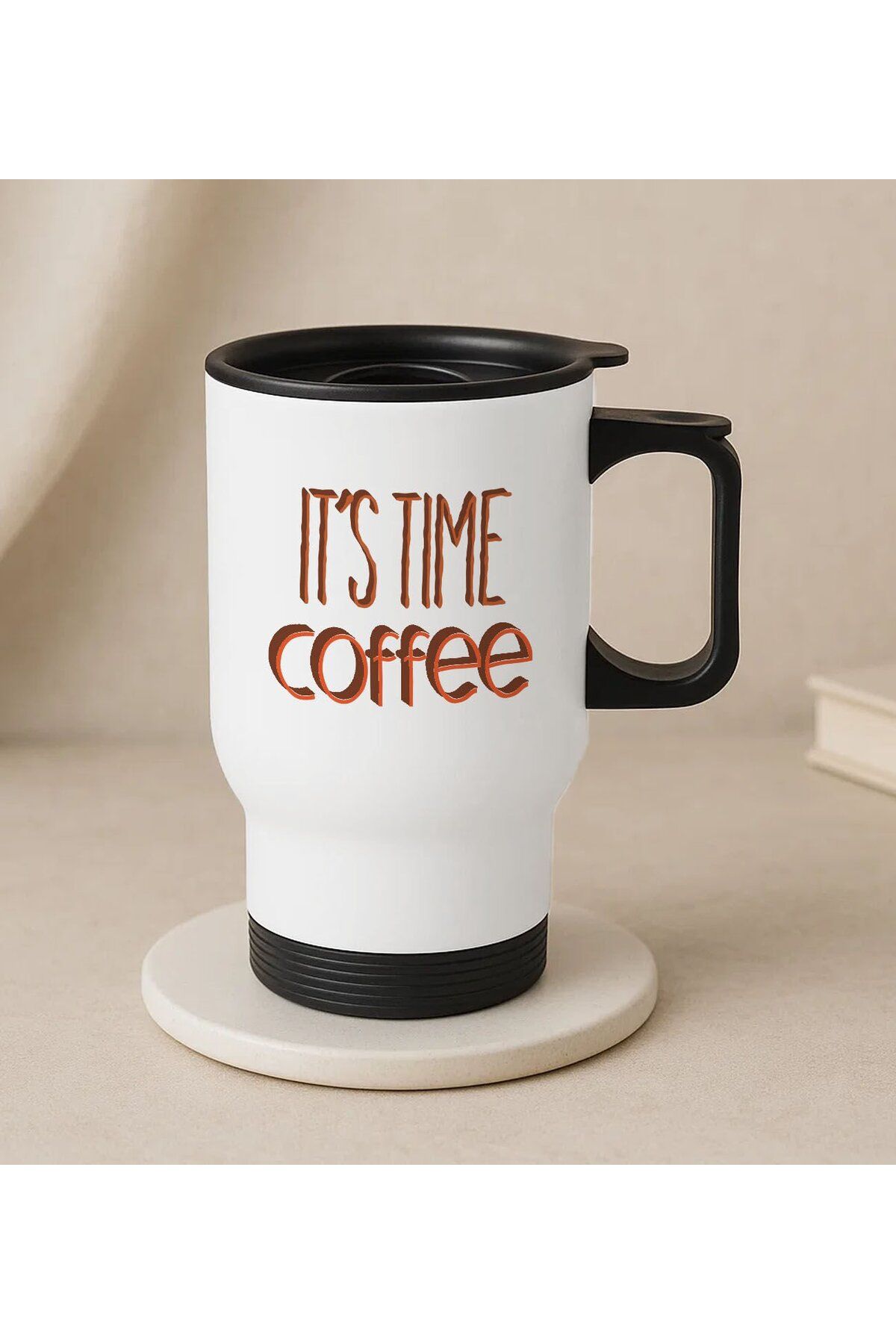 Bk Gift Coffee Tasarımlı Kulplu Beyaz Çelik Bardak Termos Mug 450ml-1, Sevgiliye Hediye, Arkadaşa He