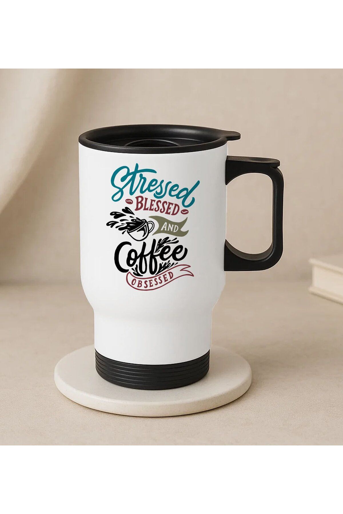 Bk Gift Coffee Tasarımlı Kulplu Beyaz Çelik Bardak Termos Mug 450ml-8, Sevgiliye Hediye, Arkadaşa He