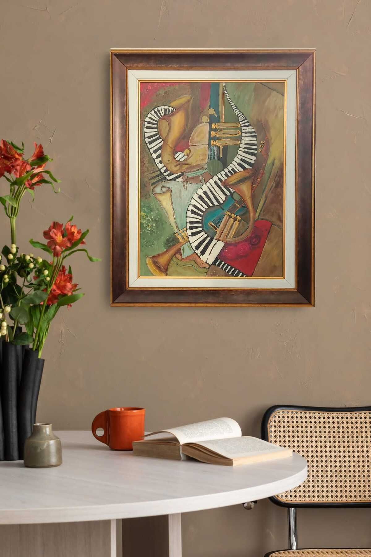 Öz .Green Art Home El Yapımı Akrilik Cam Tablo Milano – Müzik Enstrümanları Temalı, Çerçeveli 41x51 cm