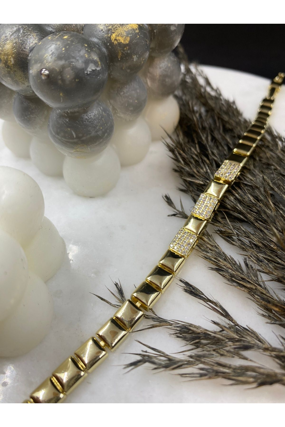 Byoz store 14k altın kaplama gold zirkontaş kare bileklik