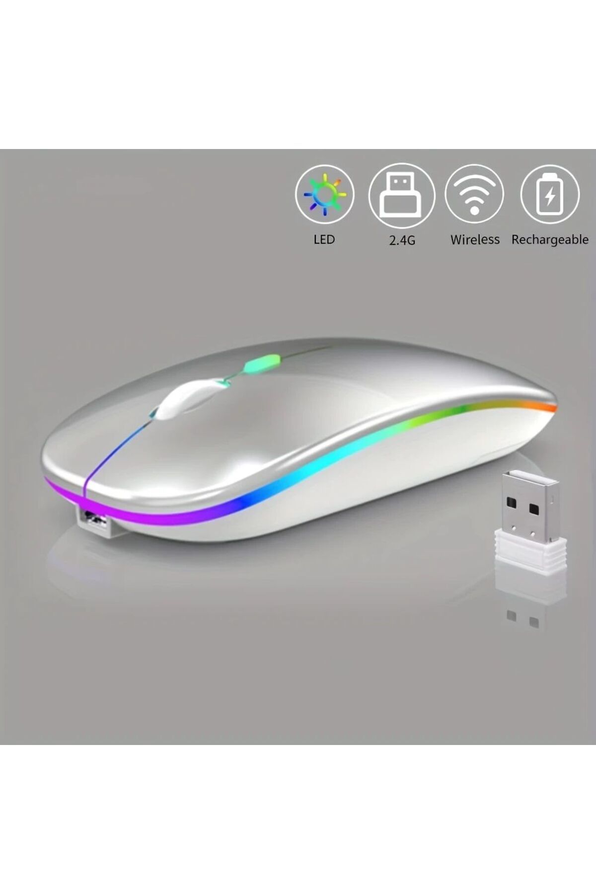 BalanceFit Şarj Edilebilir Sessiz Tıklama RGB Işıklı Kablosuz Mouse | Ergonomik Lityum Pilli