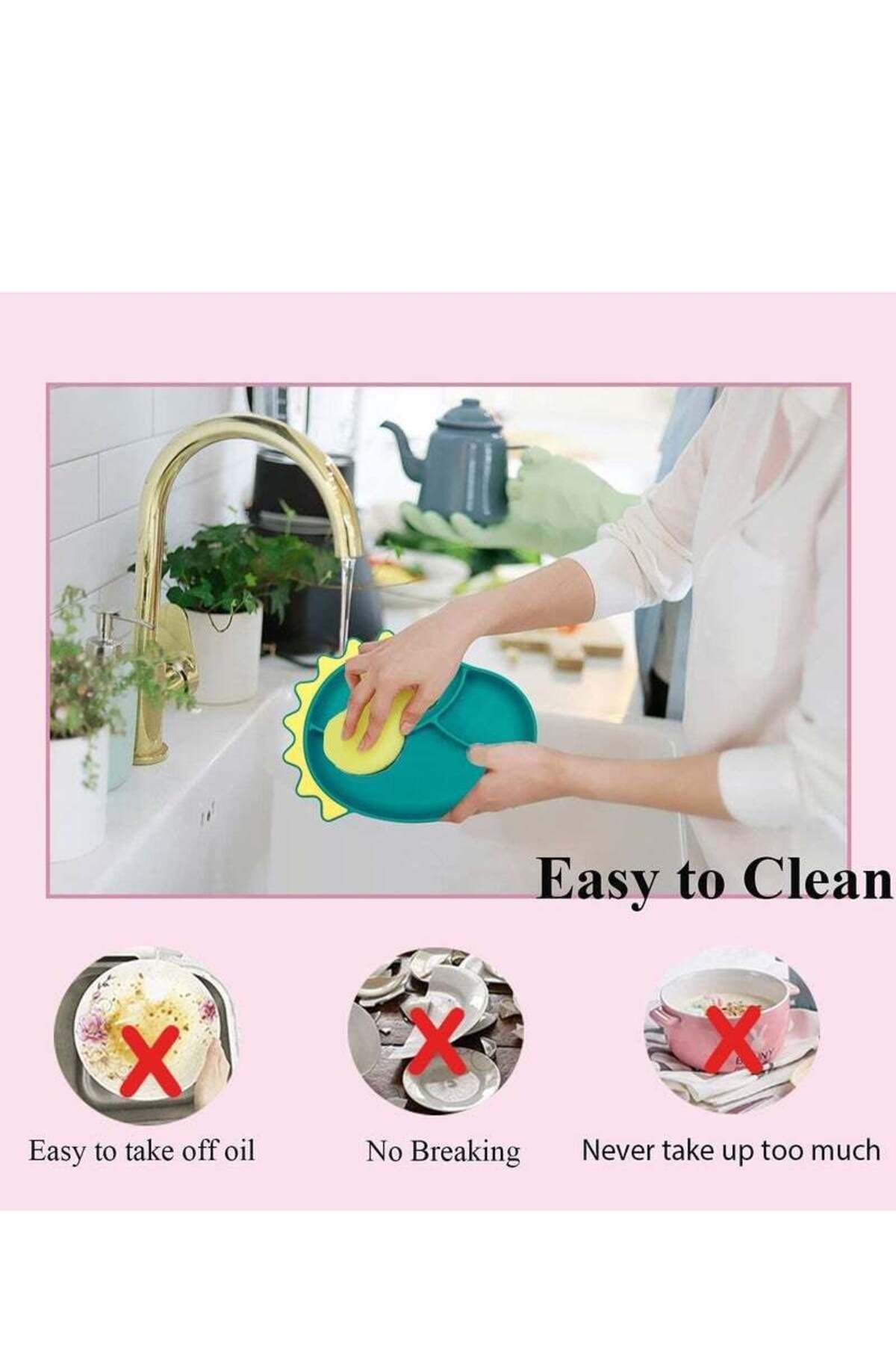 COOYA-3 Pcs Baby Feeding Bowl Spoon Fork Set, Cartoon Dinosaur Silicone Suction Divided Plate 6