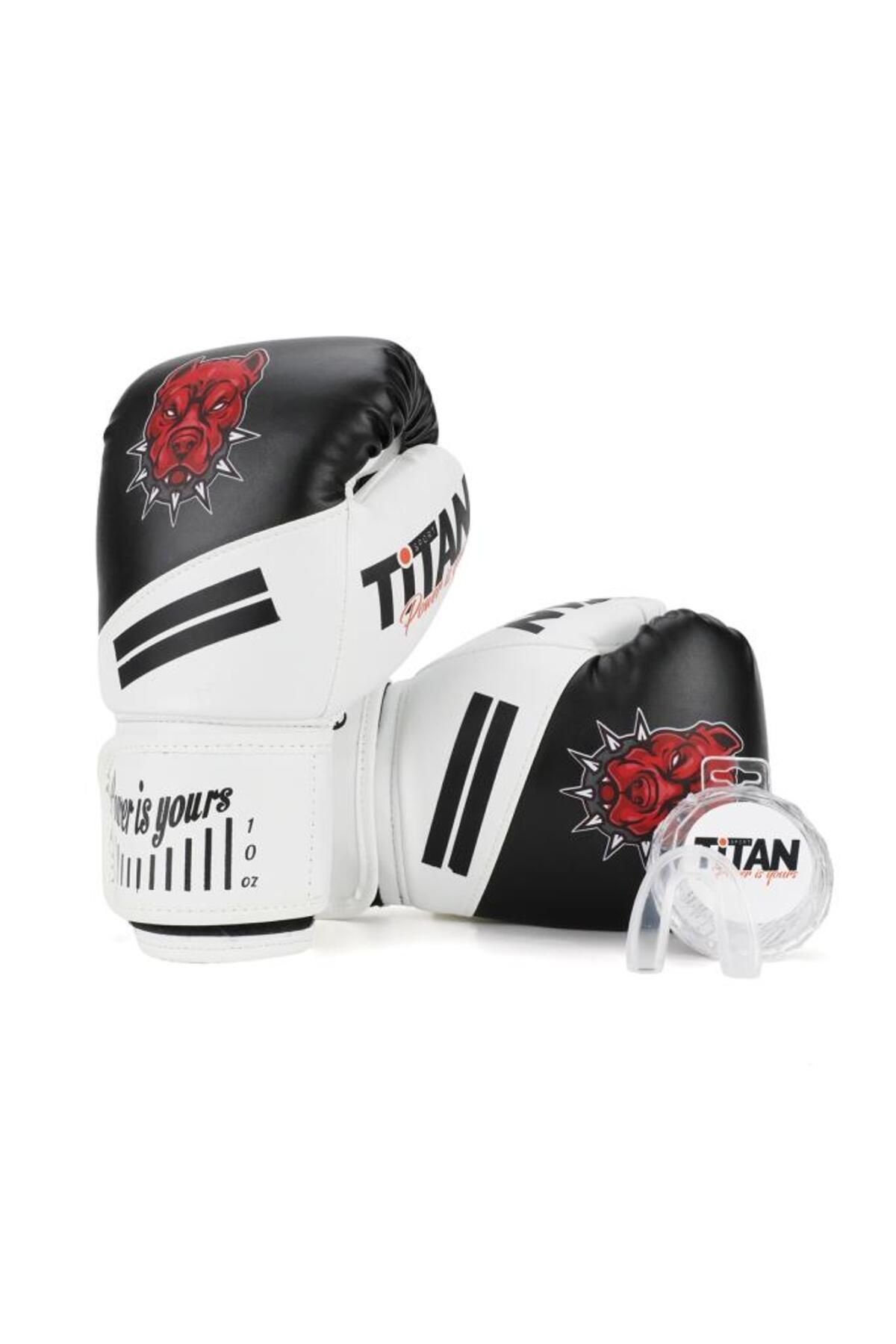 Titan Sport Siyah Beyaz Pitbull Desenli Boks Eldiveni 2'li Set