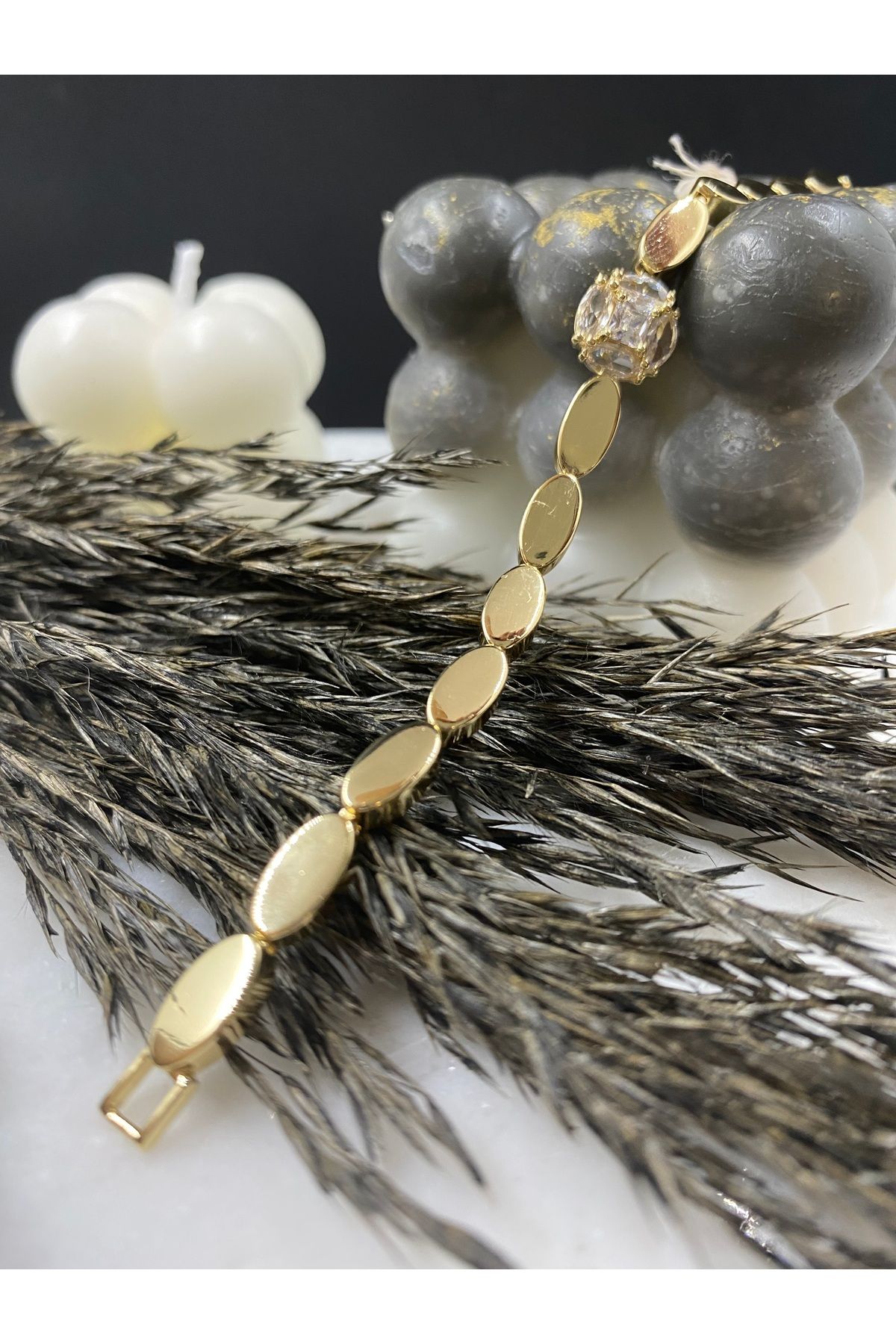 Byoz store 14k altın kaplama çelik taşlı gold bileklik