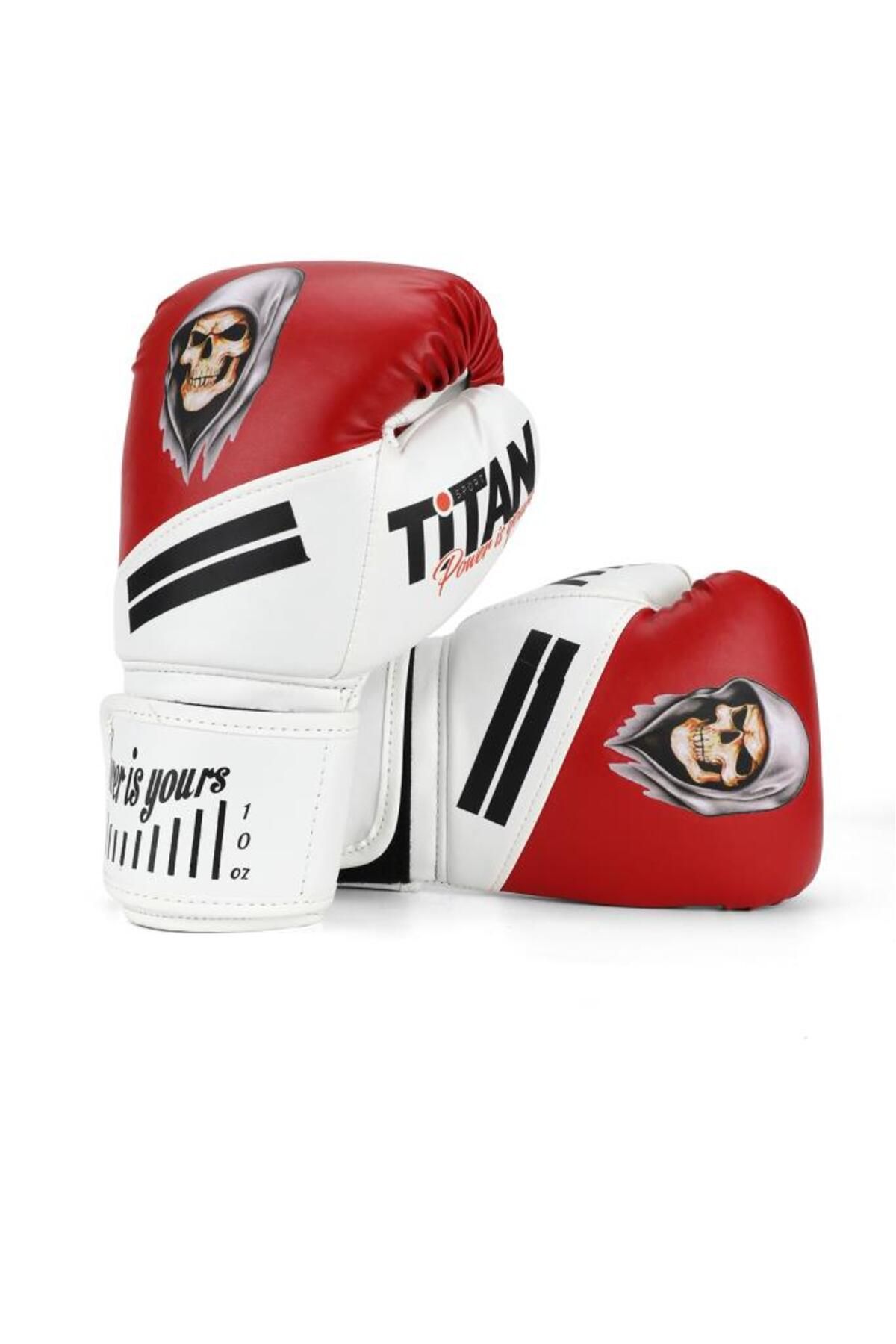 Titan Sport Kırmızı Beyaz Hayalet Kurukafa Desenli Boks Eldiveni