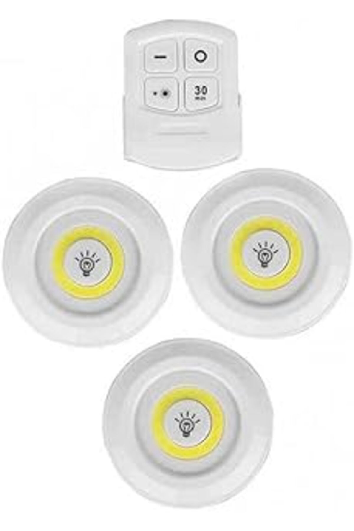 TBSProjects Chermik Uzaktan Kumandalı Pilli Led Spot Lamba Ampul 3'Lü Set Yapışkanlı
