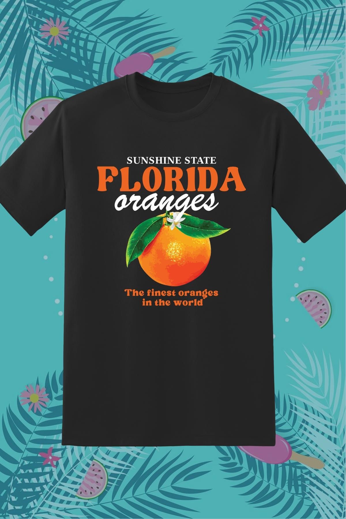 362BASKI Yaz Temalı Portakal Florida Oranges Baskılı Tshirt