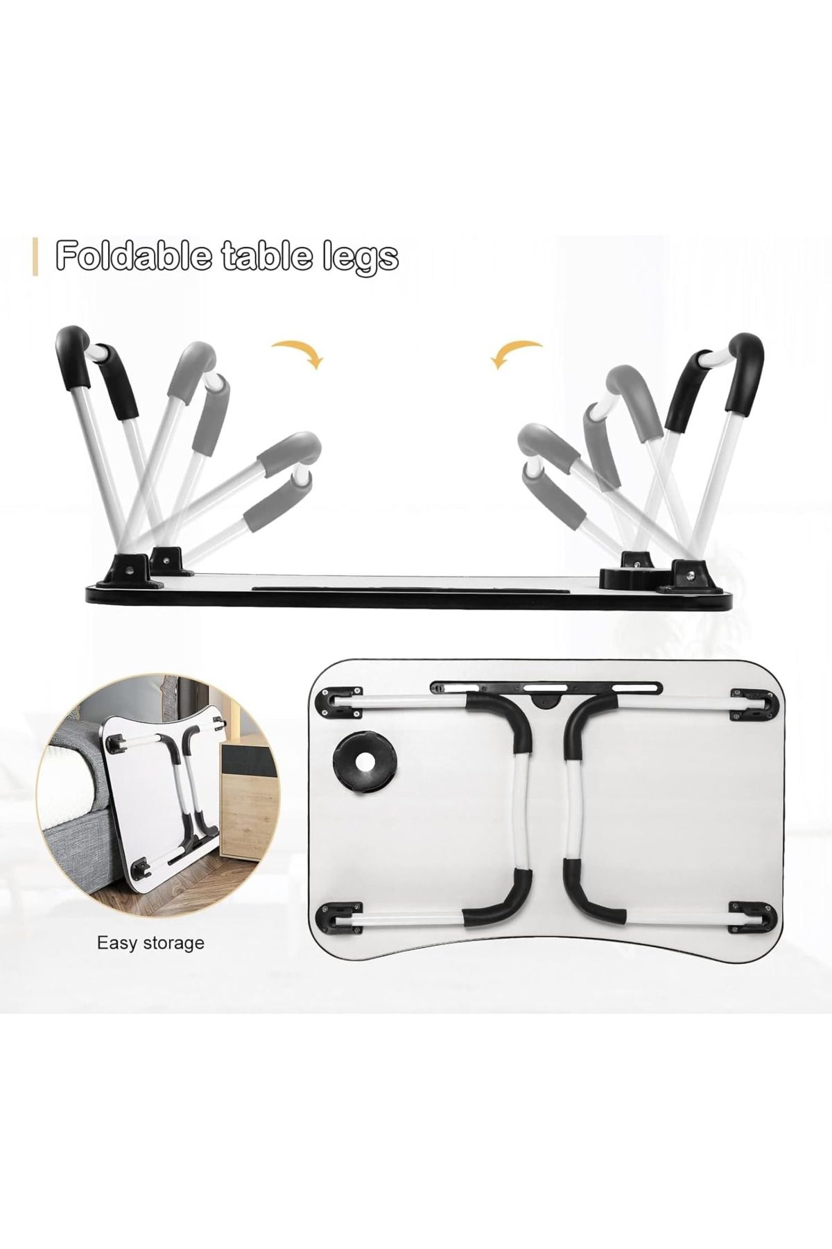 Primo Plus-Portable Folding Laptop Desk For Bed，With Ipad And Cup Holder Adjustable Lap Tray Notebook Stand 5