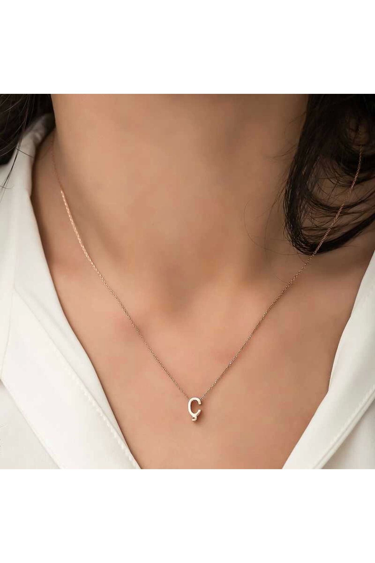 Modafiks 925 Ayar Gümüş Rose 3 Boyutlu Ç Harf Kadın Gümüş Kolye (T5920) (336336)